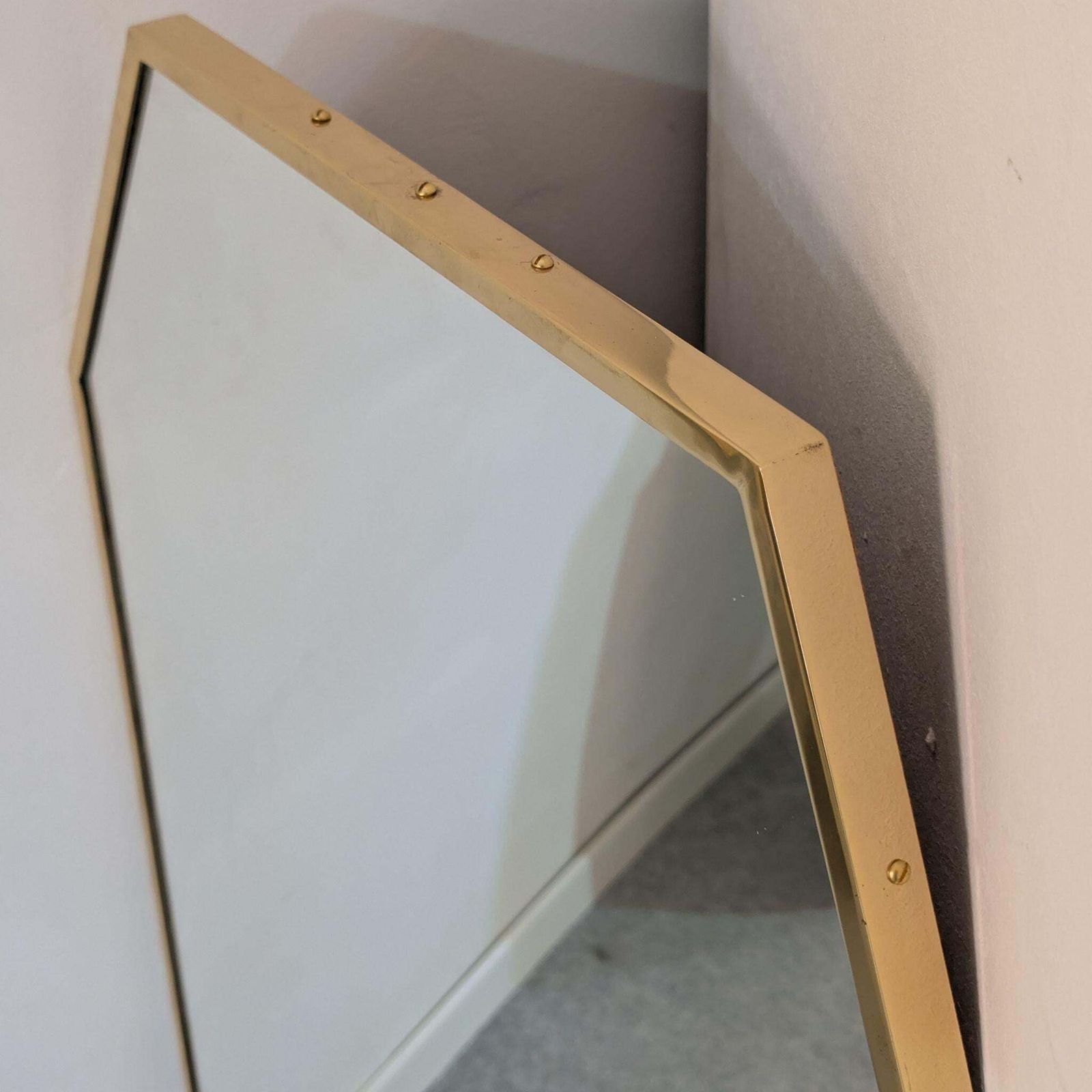 Mid Century Modern Italian Brass Shield Mirror Gio Ponti Style, Italy 1950s photo buy