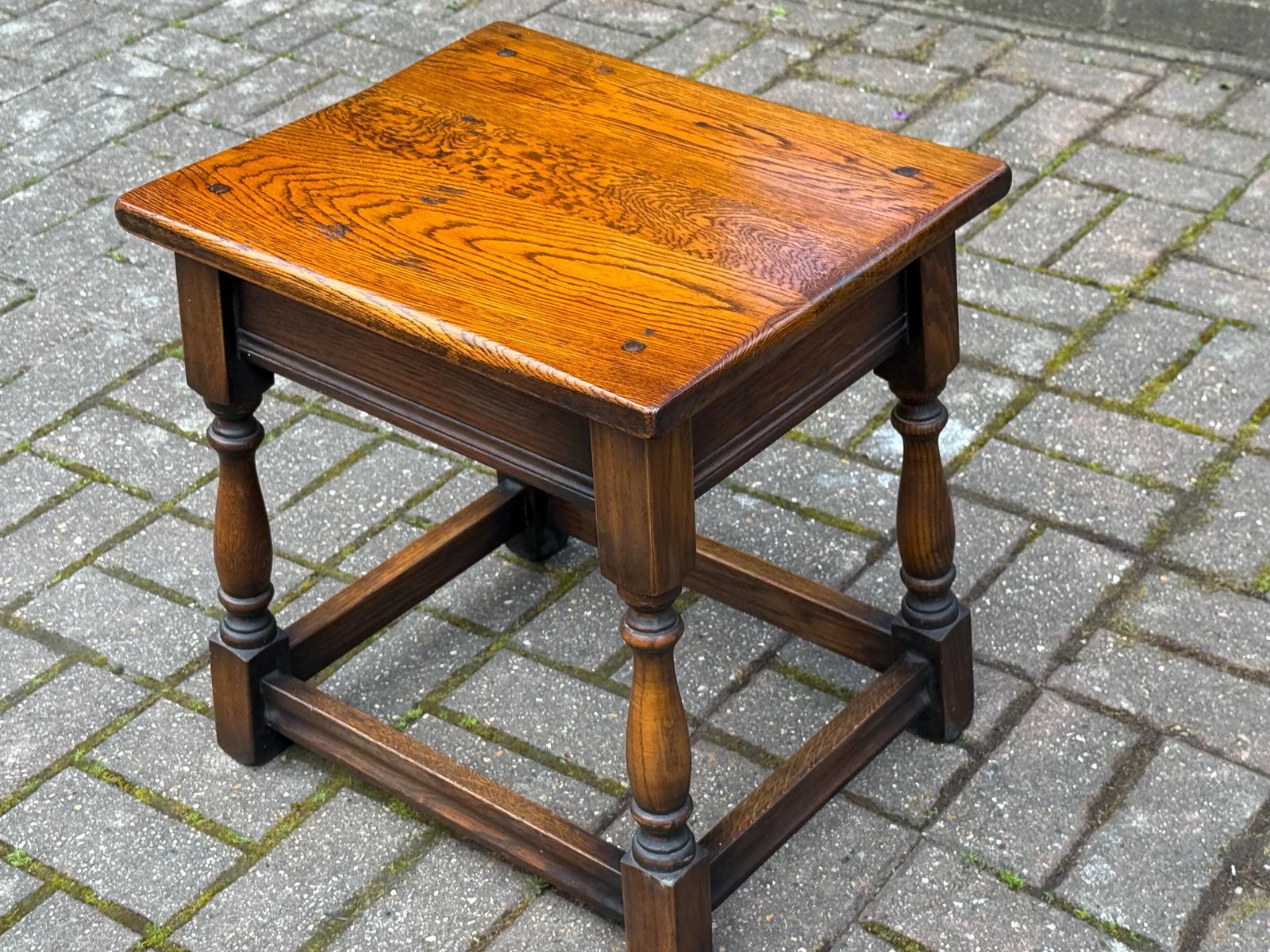 Antique Style Oak Joint Table Rustic Jacobean Revival Side Table   1960s To 70s Rustic Table 46cm W, 48cm H photo 195.0