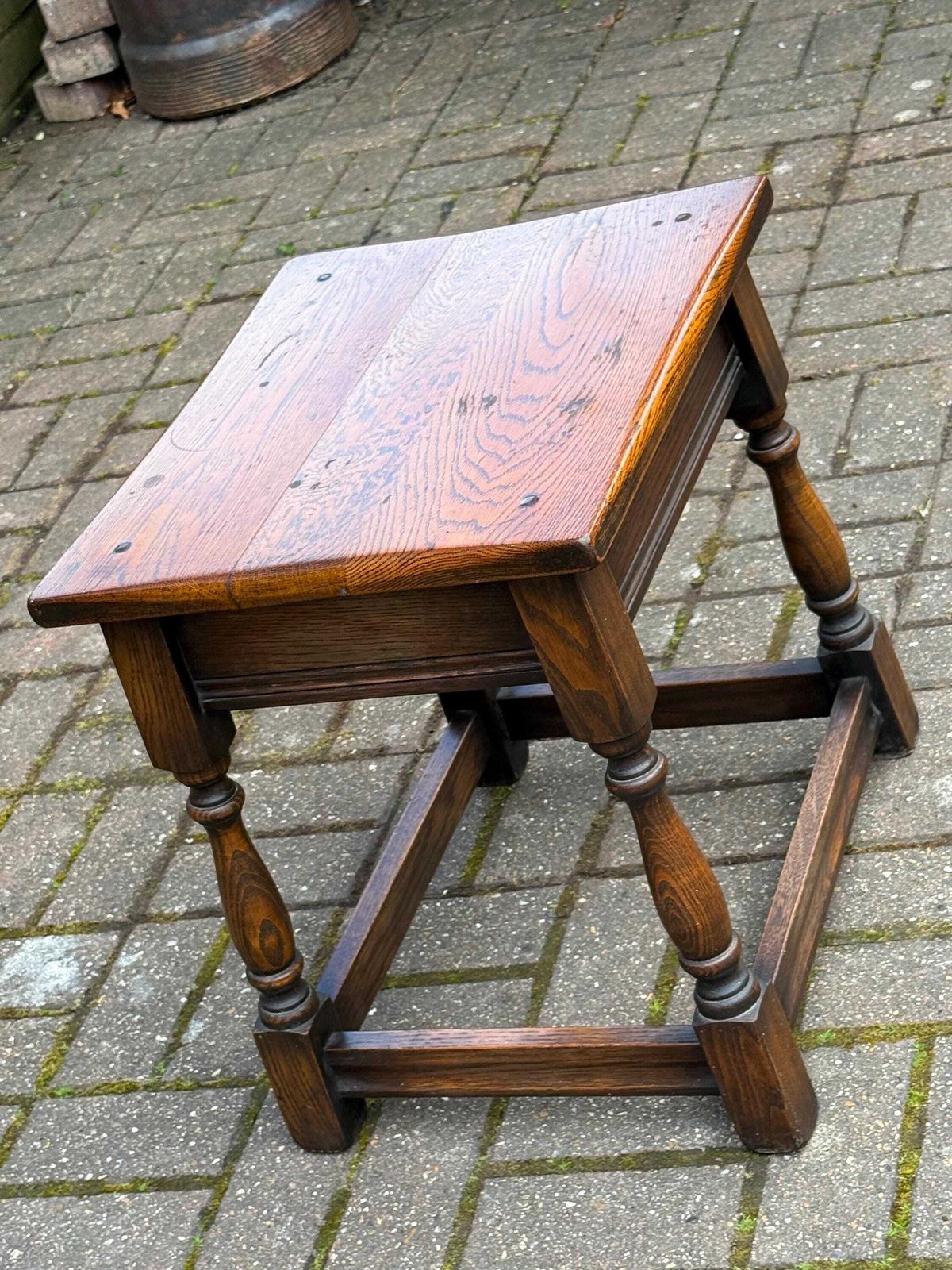 Antique Style Oak Joint Table Rustic Jacobean Revival Side Table   1960s To 70s Rustic Table 46cm W, 48cm H photo buy
