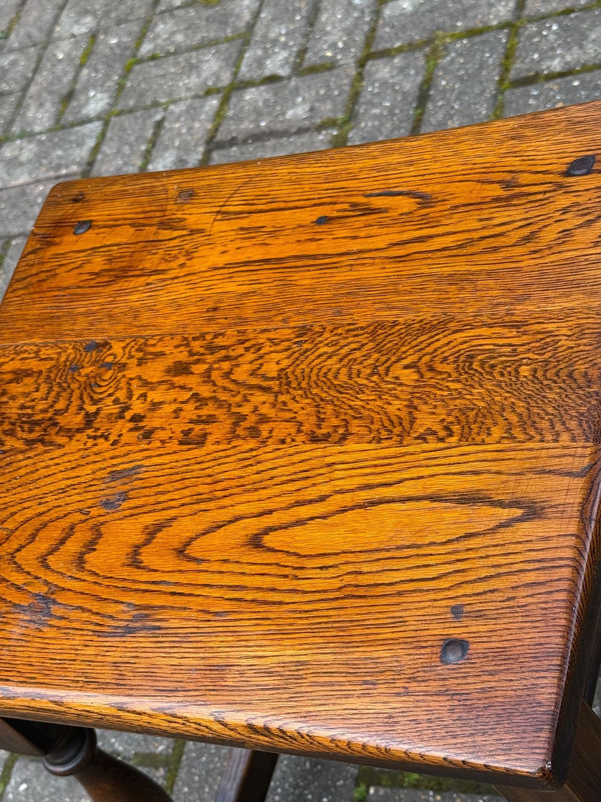 Antique Style Oak Joint Table Rustic Jacobean Revival Side Table   1960s To 70s Rustic Table 46cm W, 48cm H photo vintage