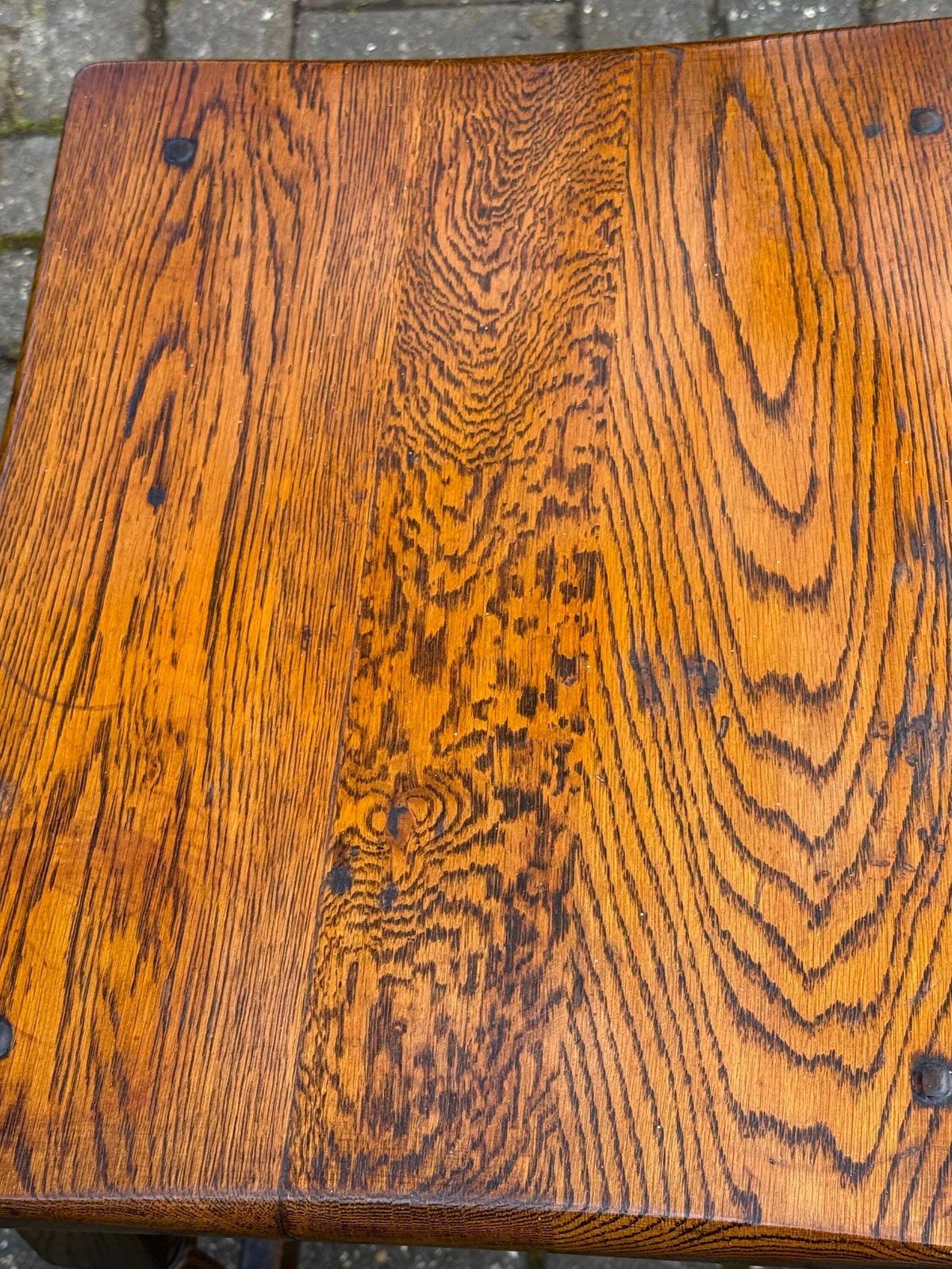 photo vintage Antique Style Oak Joint Table Rustic Jacobean Revival Side Table   1960s To 70s Rustic Table 46cm W, 48cm H