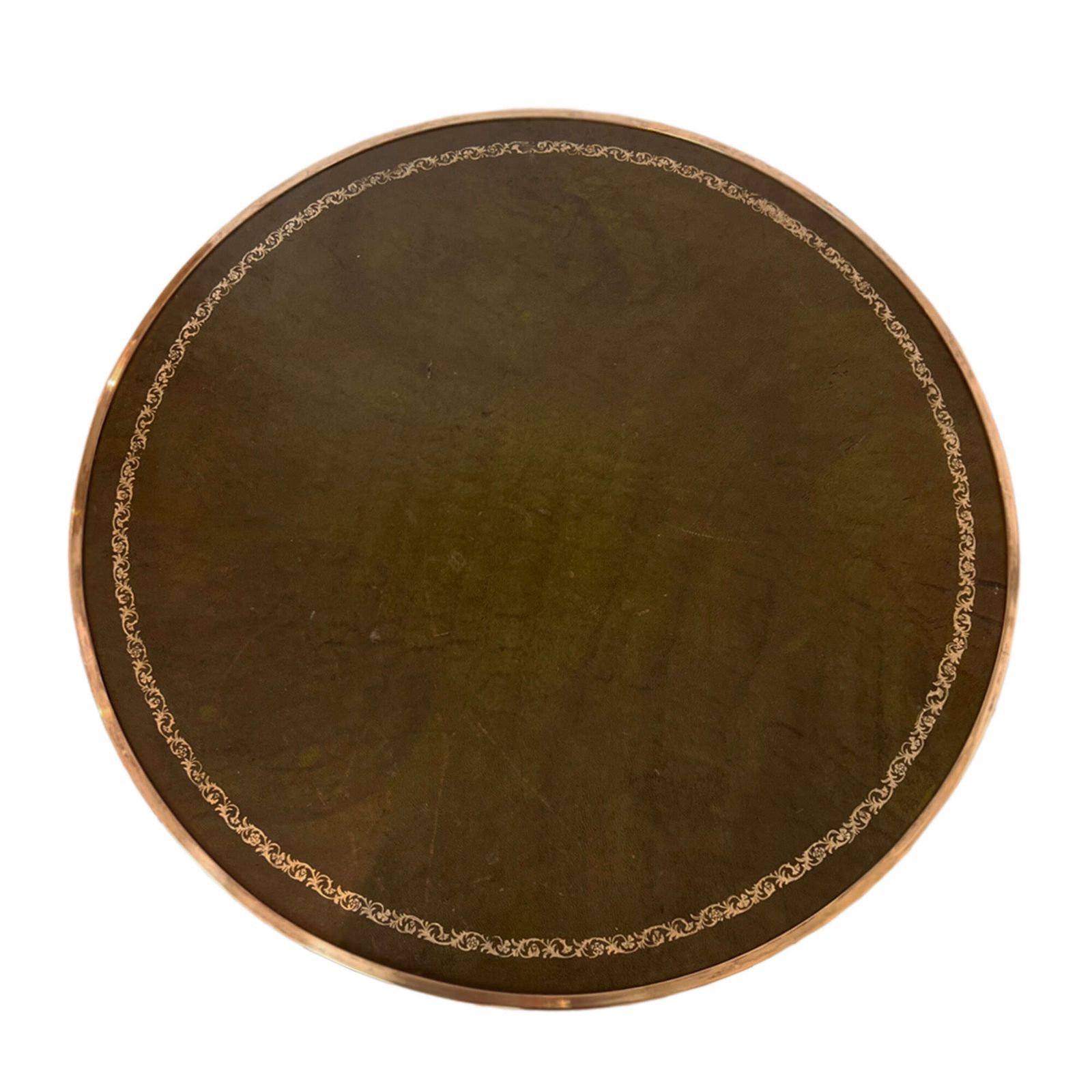 French Midcentury Faux Bamboo Brass Side Table With Tooled Leather Top photo Furniture