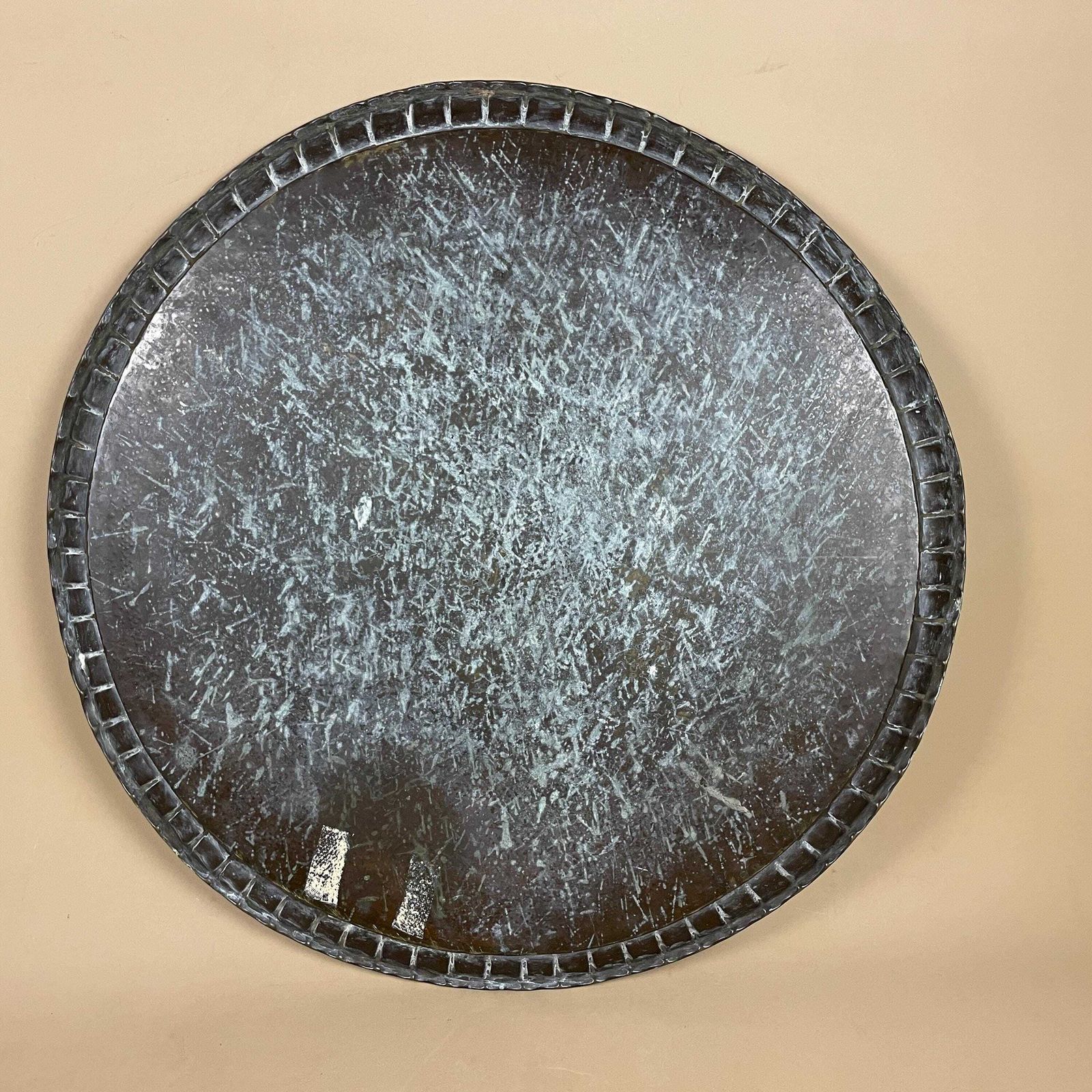 photo for sale Indian Metal Gold Patterned Brass Tray 56.5cm Plate Asian Handmade Etched Intricate Decorative Pattern Scalloped Vintage Circular Antique