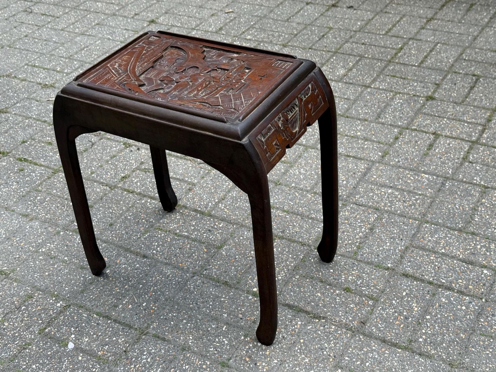 Vintage Mid Century Carved Oriental Side Table Chinoiserie Dark Wood Accent photo 160.0