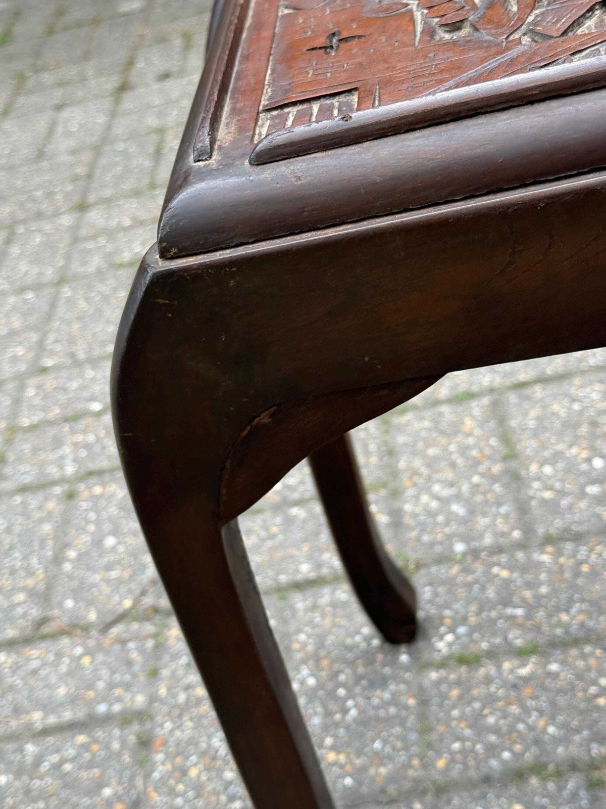 Furniture Vintage Mid Century Carved Oriental Side Table Chinoiserie Dark Wood Accent photo