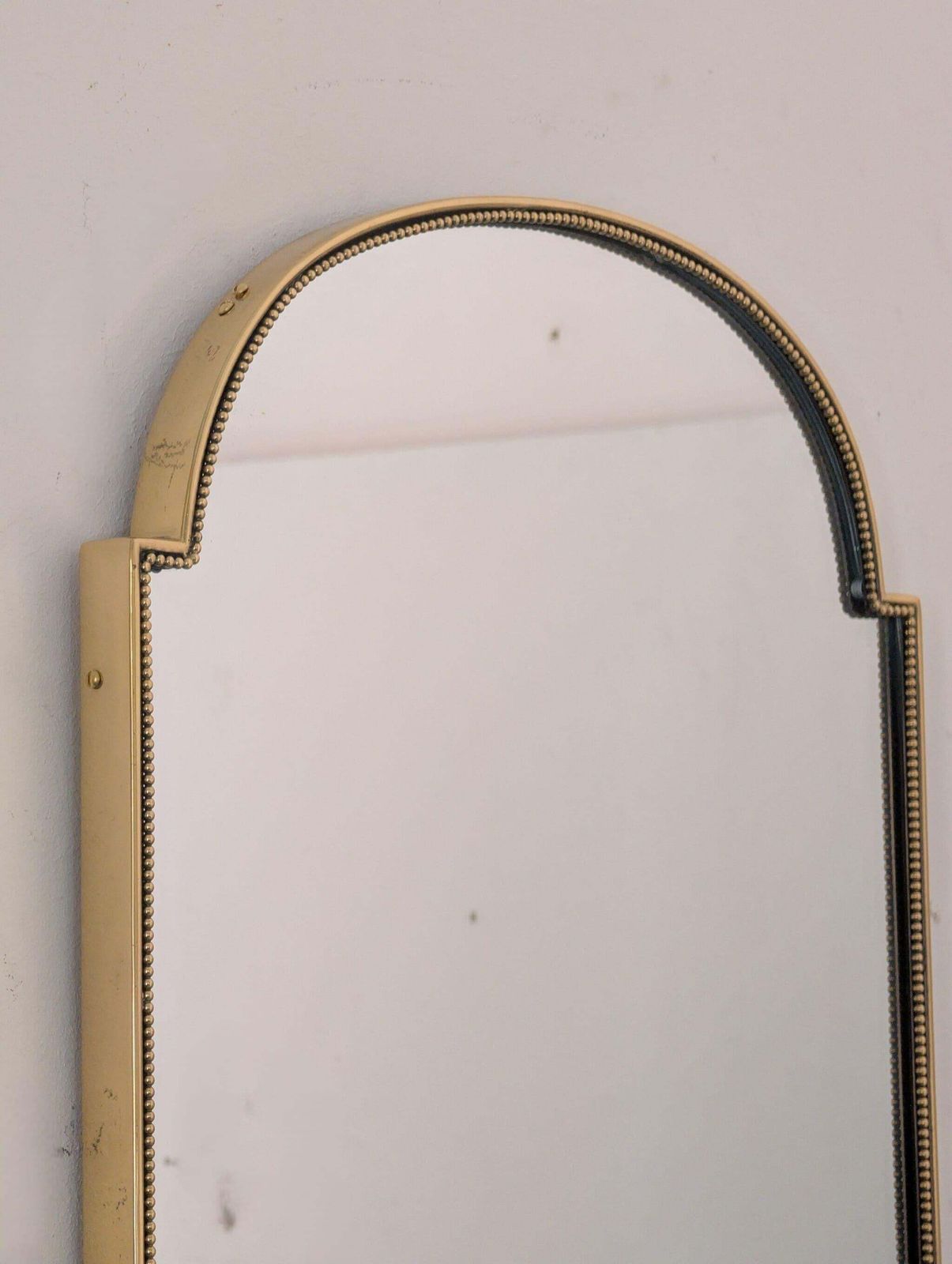 Italian Mid Century Modern Brass Shield Mirror In Gothic Style, 1960s photo vinterior