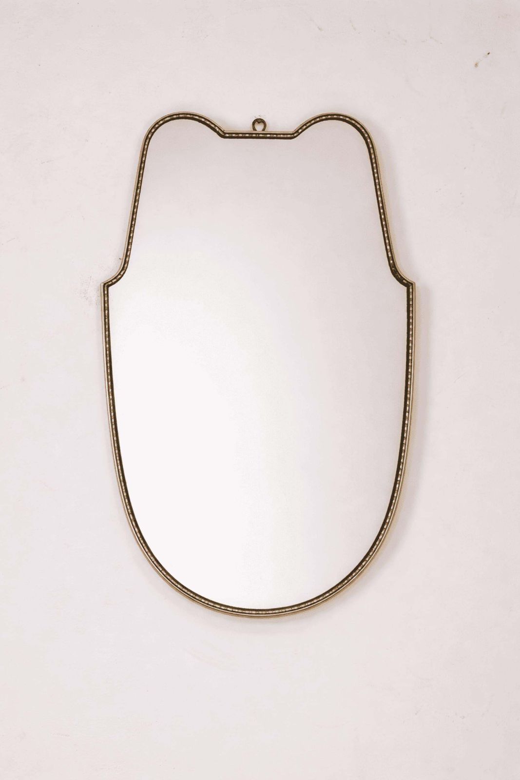 Italian Mid Century Modern Brass Shield Mirror In The Style Of Gio Ponti, 1960s photo furniture