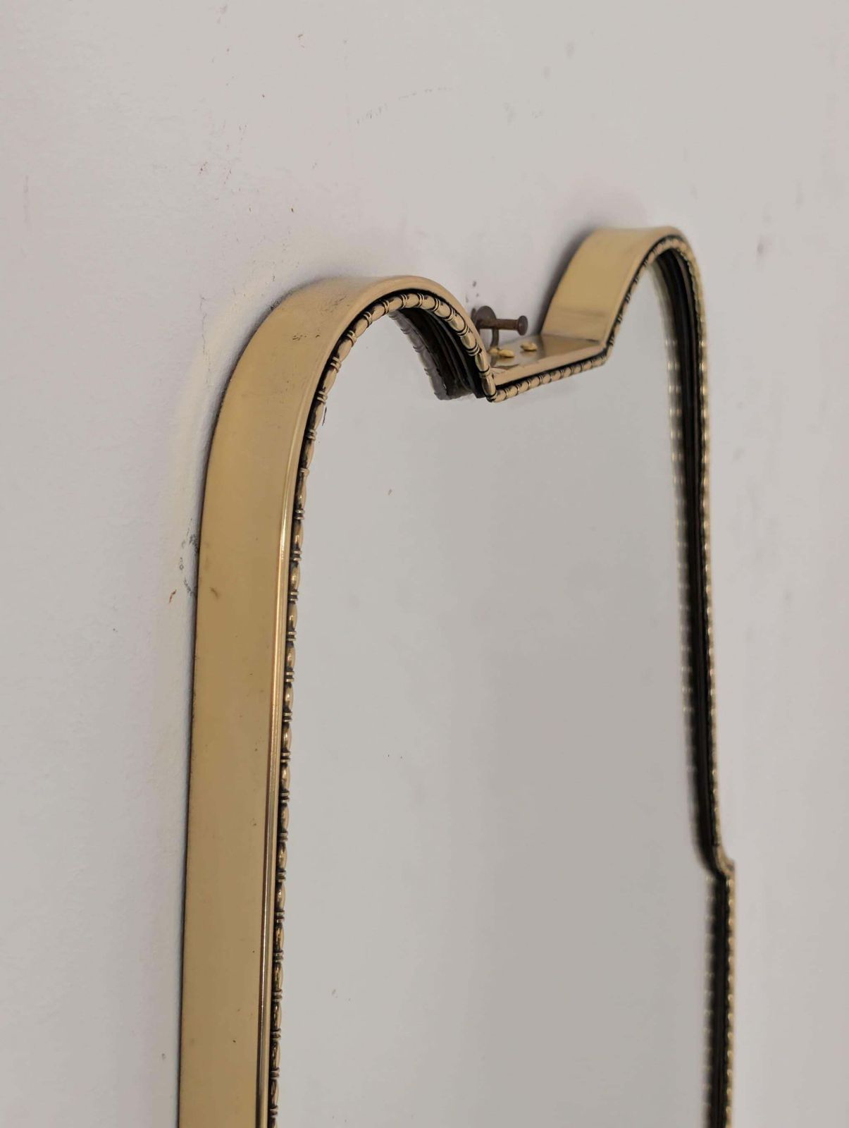 Italian Mid Century Modern Brass Shield Mirror In The Style Of Gio Ponti, 1960s photo Home Decor