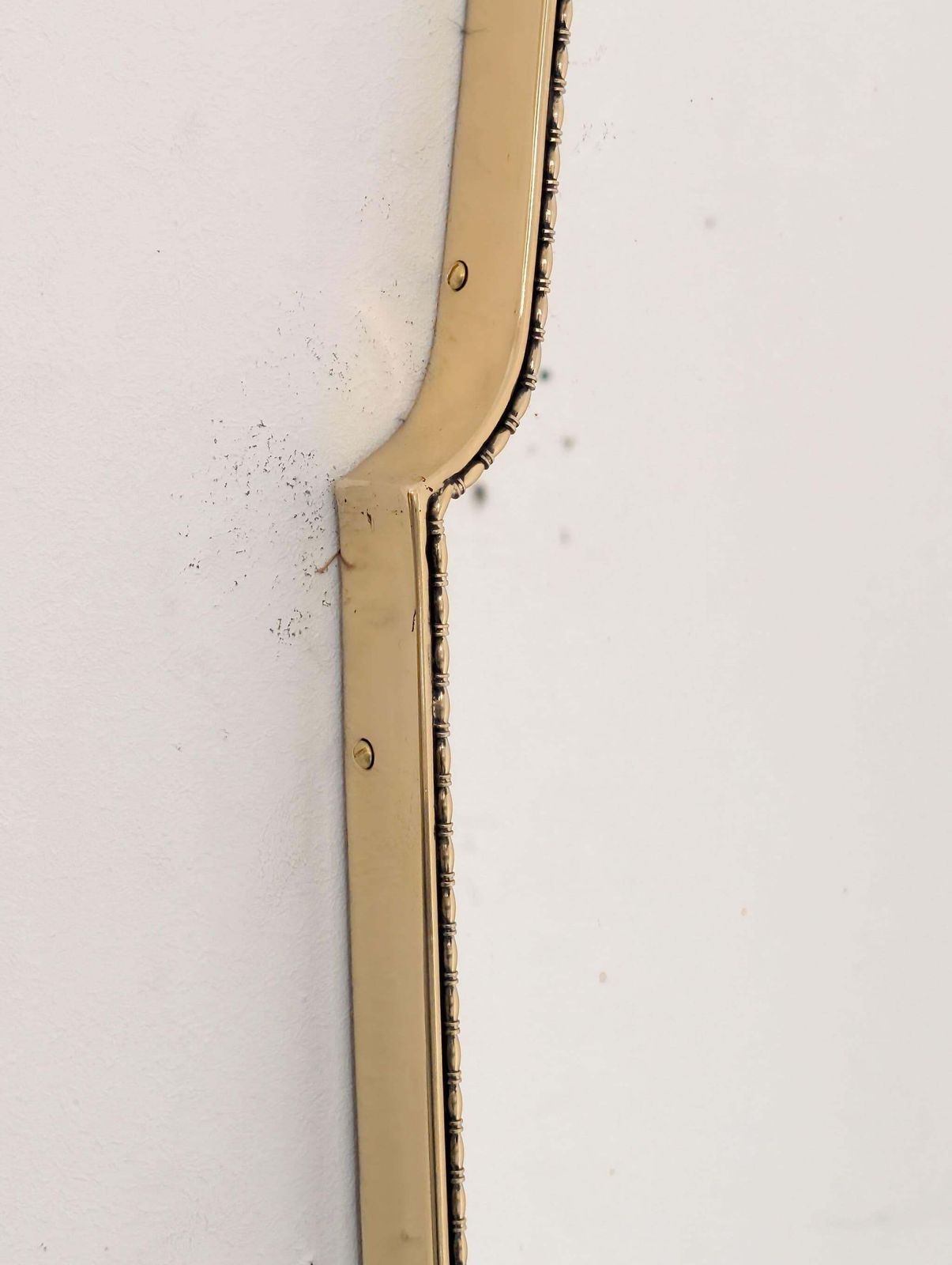 Italian Mid Century Modern Brass Shield Mirror In The Style Of Gio Ponti, 1960s photo vinterior