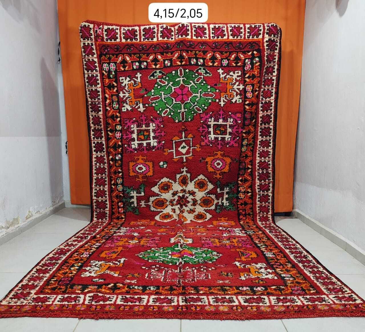 Vintage Boujaad Moroccan Rug – Red Berber Wool Carpet 4.15x2.05m