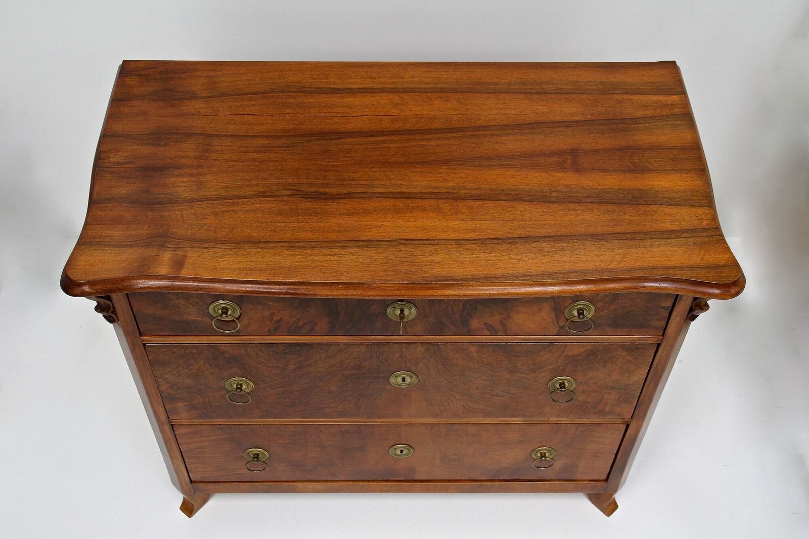 19th Century Biedermeier Chest Of Drawers With Carvings, Nutwood   At Ca. 1860 photo 4400.0