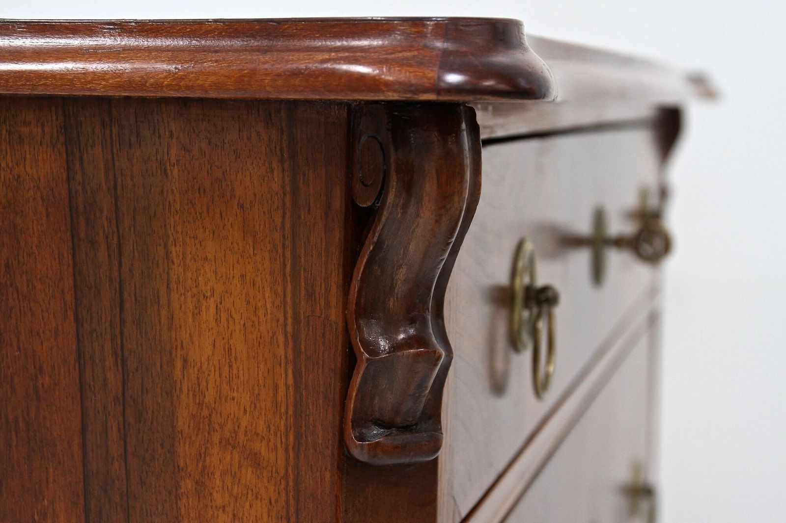 photo buy 19th Century Biedermeier Chest Of Drawers With Carvings, Nutwood   At Ca. 1860