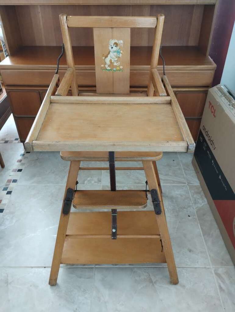 1960's Wooden Highchair / Childs Seat And Table