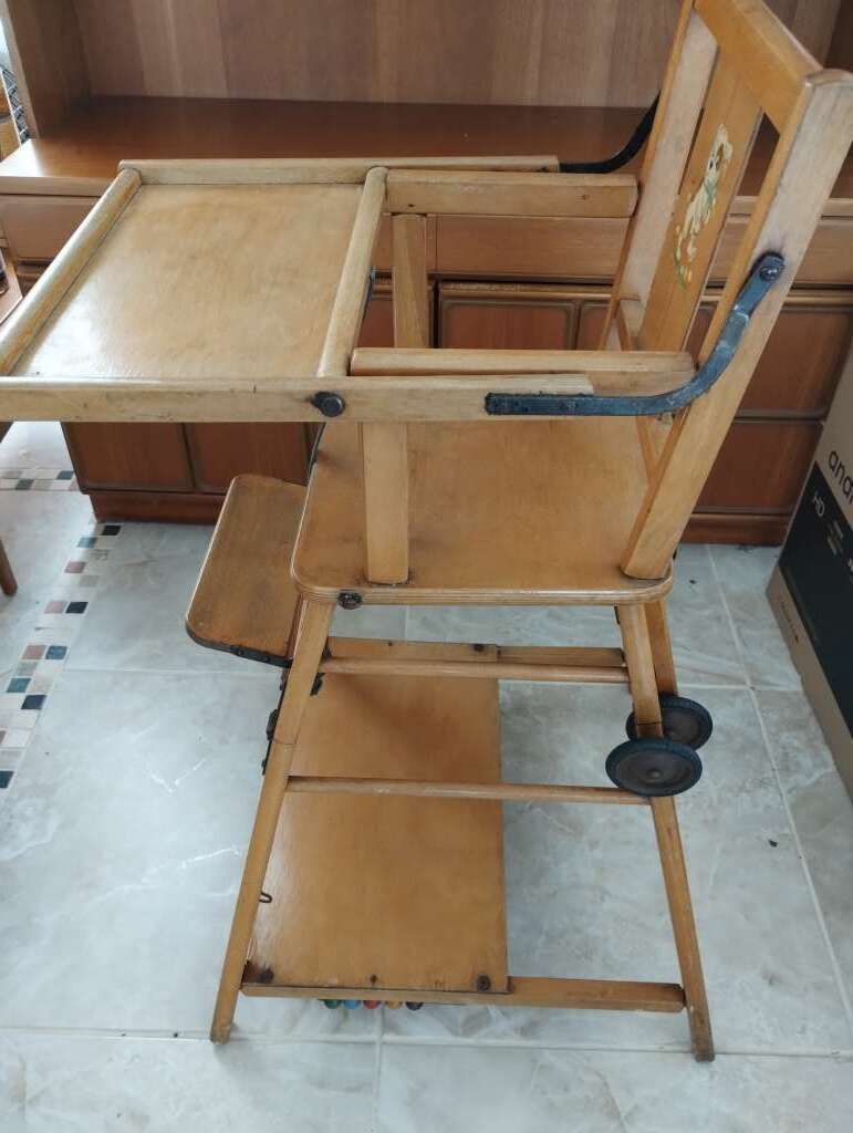 1960's Wooden Highchair / Childs Seat And Table photo furniture