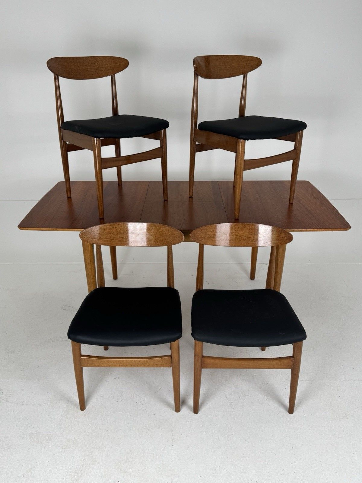 Mid Century  Rectangle Extending Jentique Dining Table 4 Matched Chairs Teak Mcm photo vintage