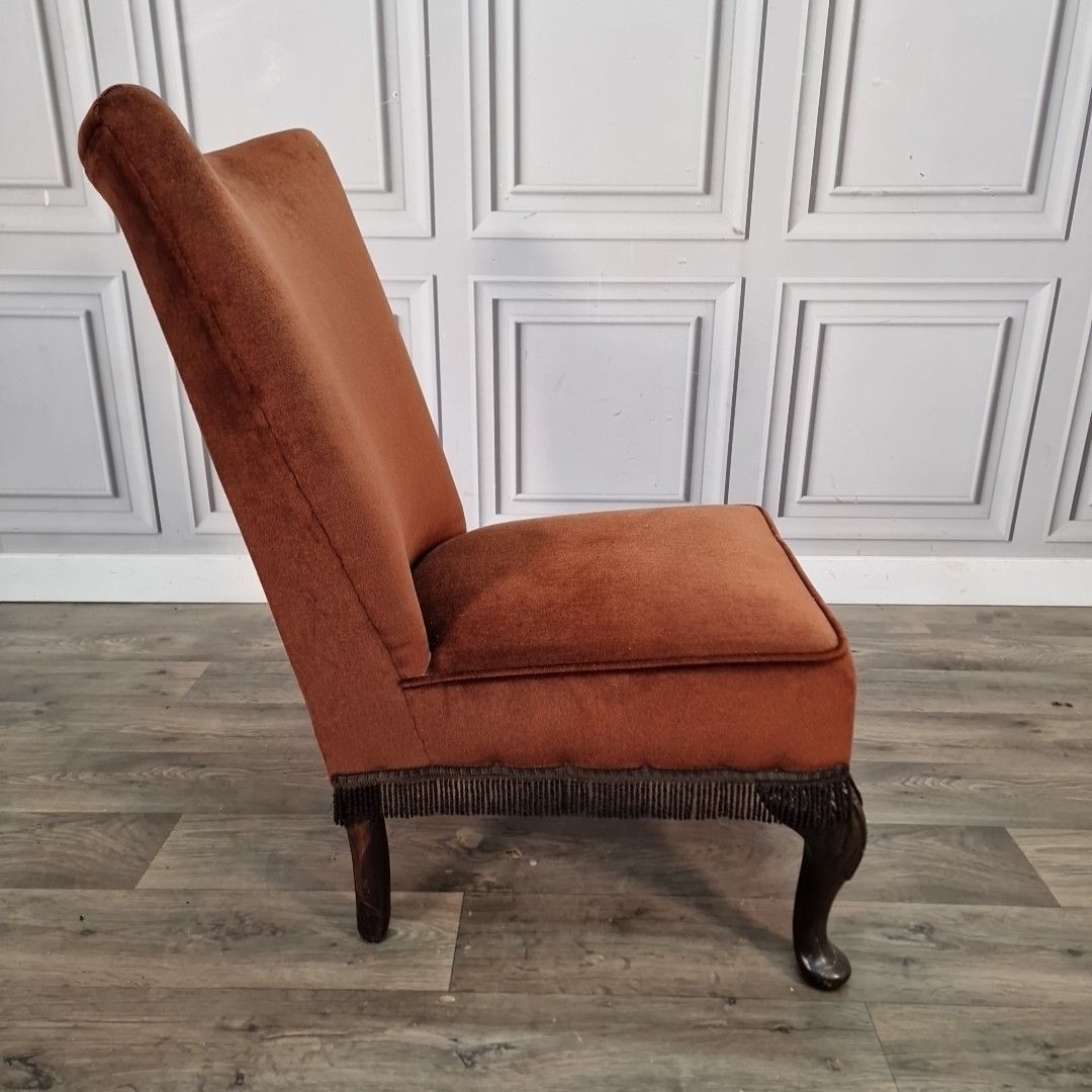 Furniture Vintage Bedroom Nursing Chair Upholstered Slipper Dressing Seat Cabriole Legs photo
