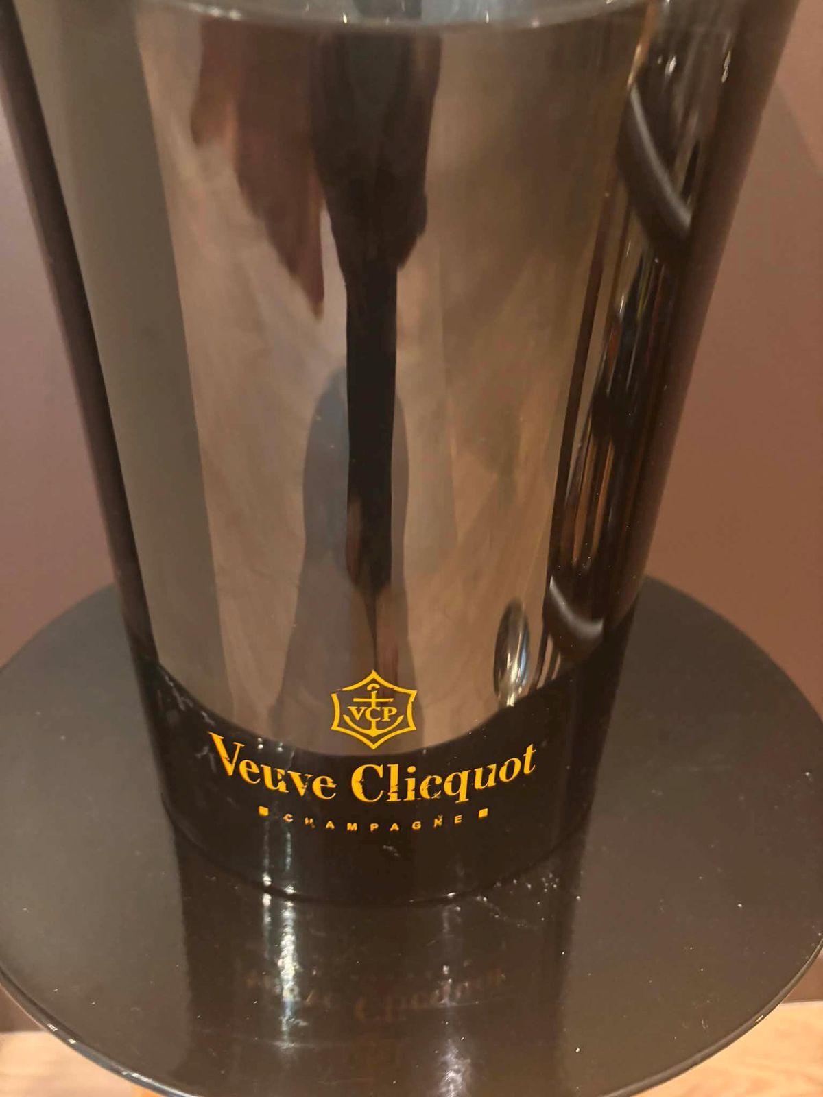 Vintage Veuve Clicquot Champagne Bucket: Black Bar Cart Decor. photo for sale