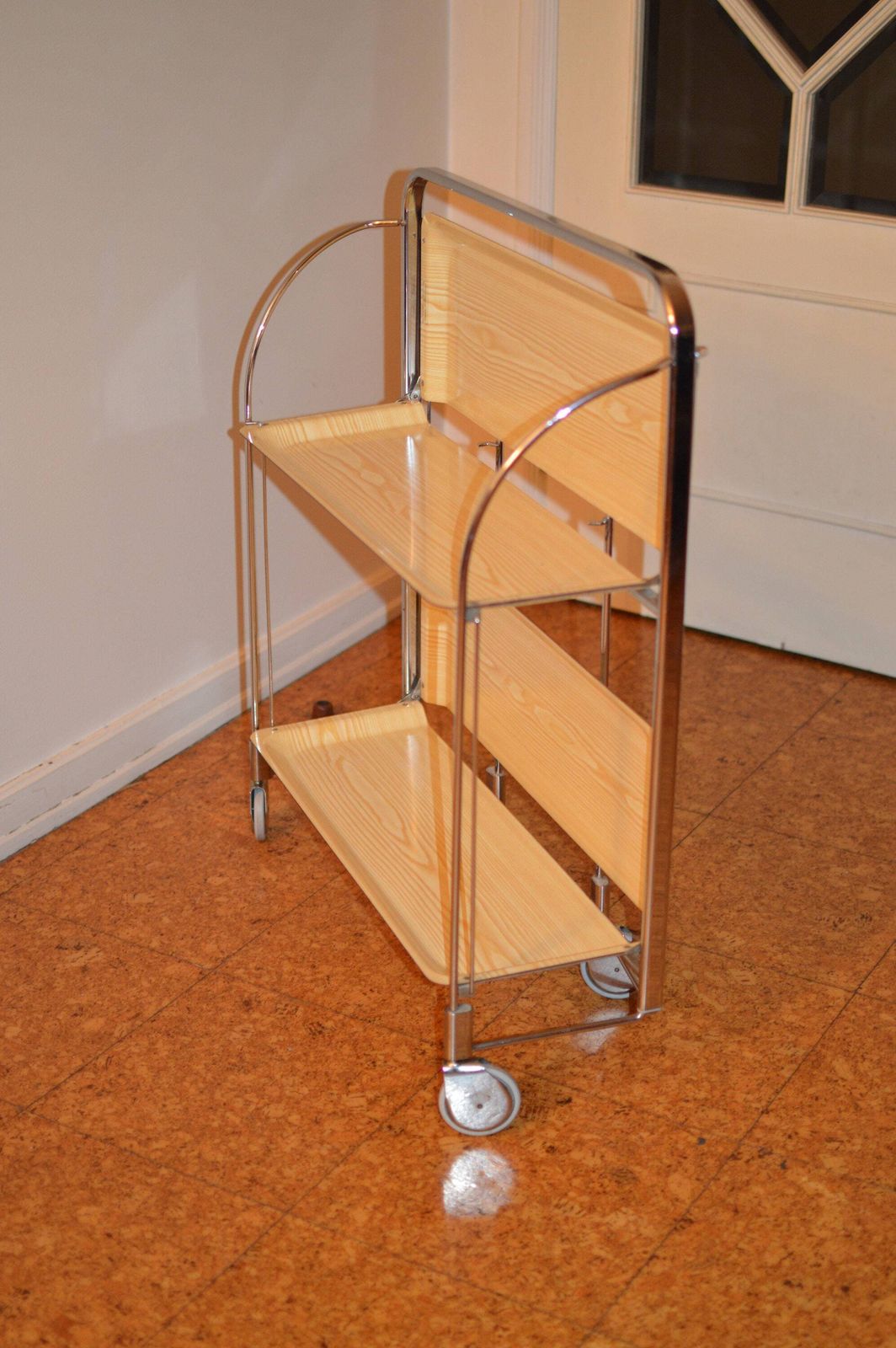 Mid Century Modern Folding Serving Trolley Dinett Foldable Chromed Metal Trolley, Vintage Bar Cart, Made In Germany, Retro Bar photo vintage
