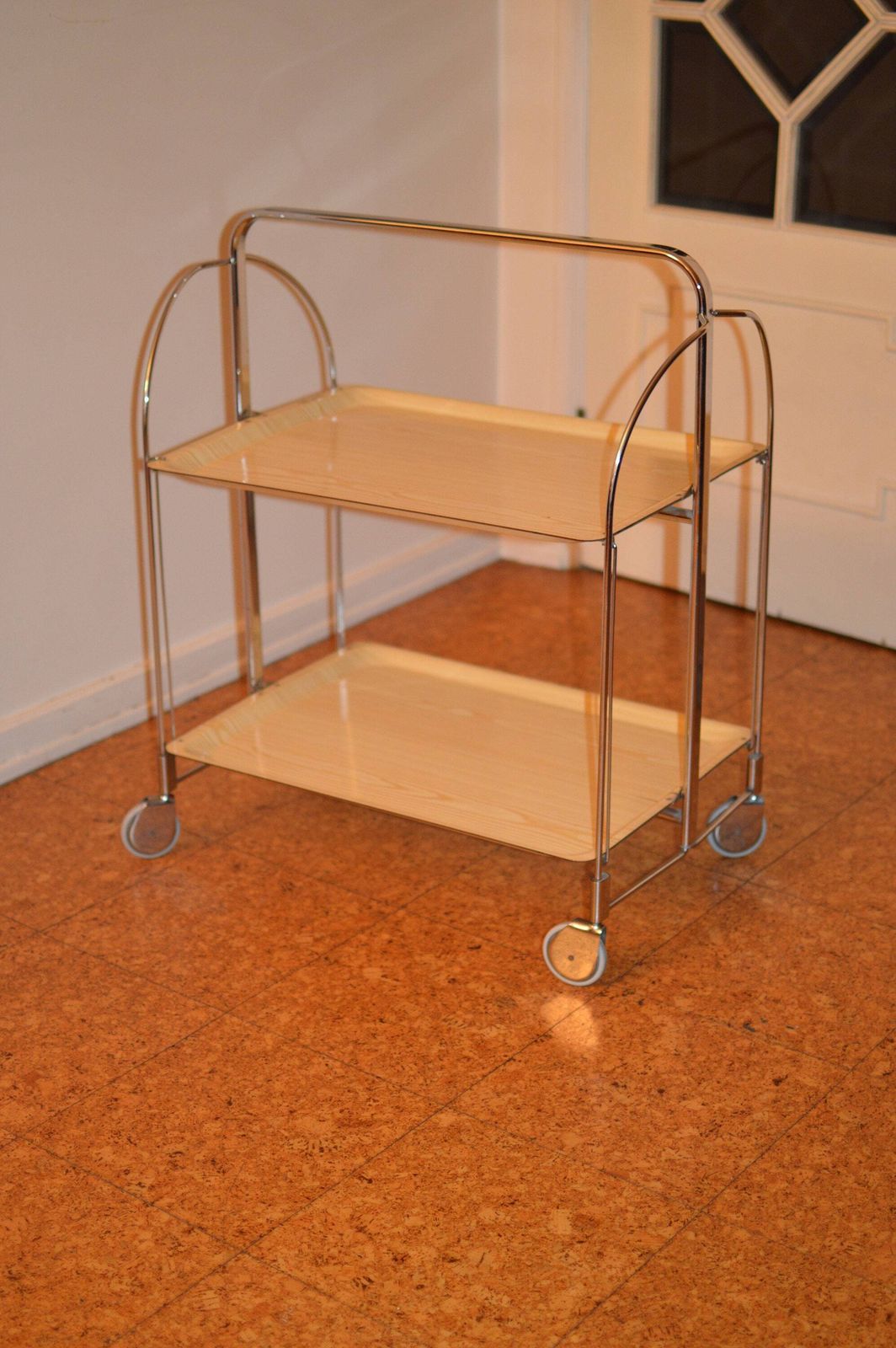 photo for sale Mid Century Modern Folding Serving Trolley Dinett Foldable Chromed Metal Trolley, Vintage Bar Cart, Made In Germany, Retro Bar