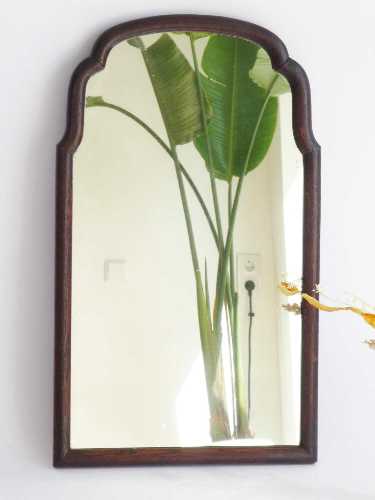 Antique Dark Oak Scalloped Mirror, Dutch Wooden Wall Mirror, 19th Century Farmhouse Decor, Wall Hanging photo furniture