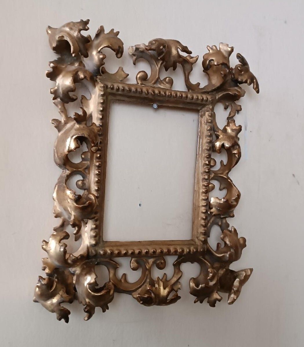Antique Carved And Gilded Wooden Frame With Scrolls, Tuscany, 19th Century photo furniture