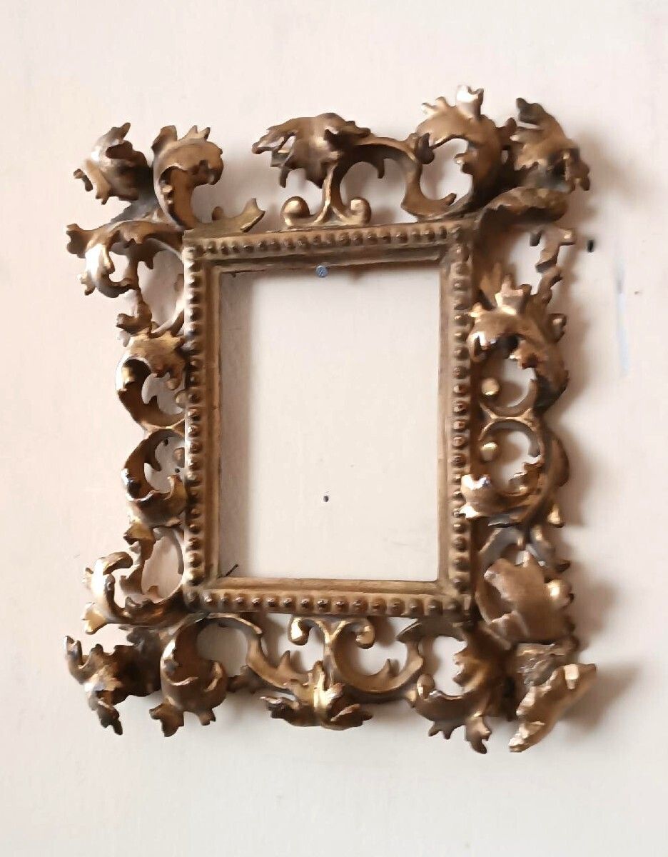 Antique Carved And Gilded Wooden Frame With Scrolls, Tuscany, 19th Century photo for sale