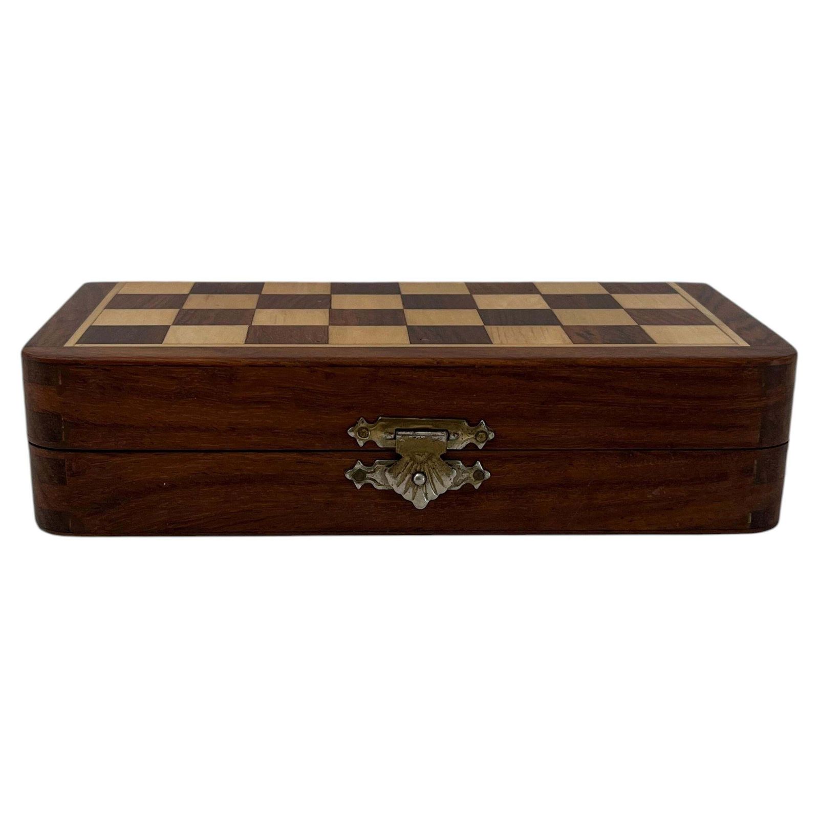 1950s Handmade Miniature Chess Set With Walnut Inlaid Box With Magnetic Pieces photo furniture