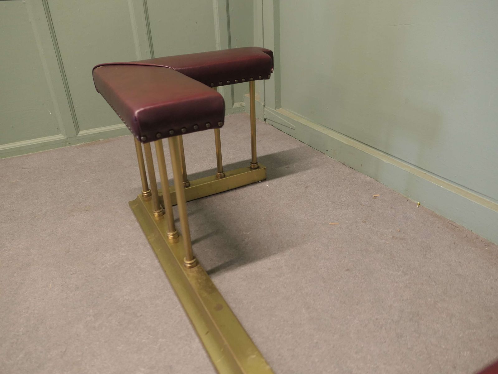 Art Deco Brass & Leather Club Fender, Fireside Bench photo for sale