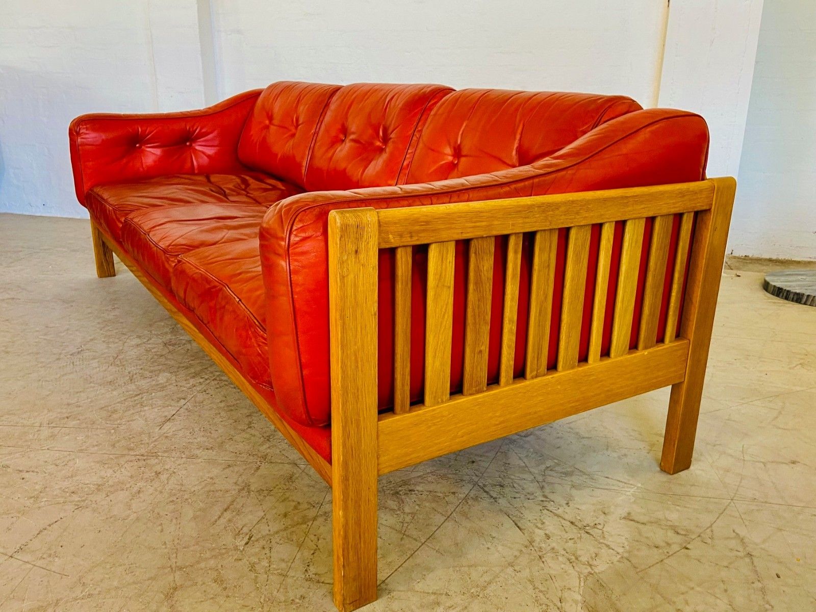 photo for sale Vintage Swedish Mid Century  3 Person  Cognac Leather Sofa 1960,S