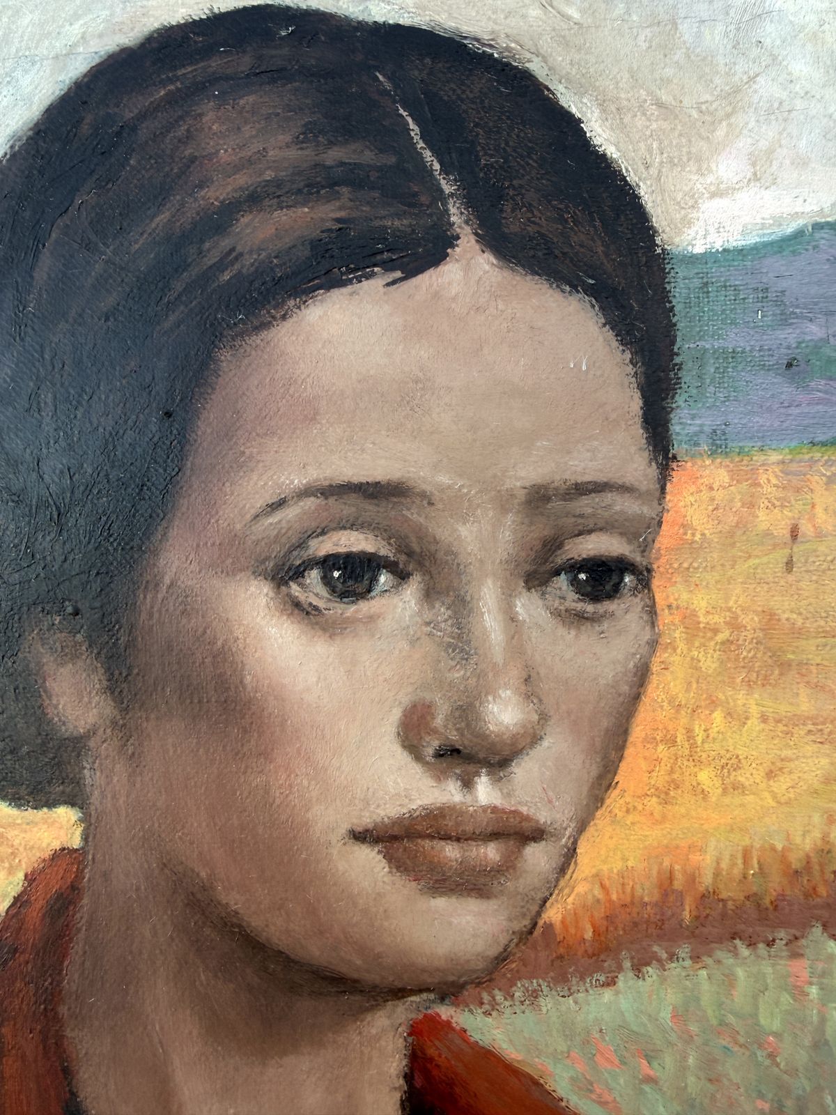 José Antonio Castro Cadenas Spanish Rural Woman With Basket Harvest Landscape Figurative Oil 1976 Andalusian 1976 photo Art