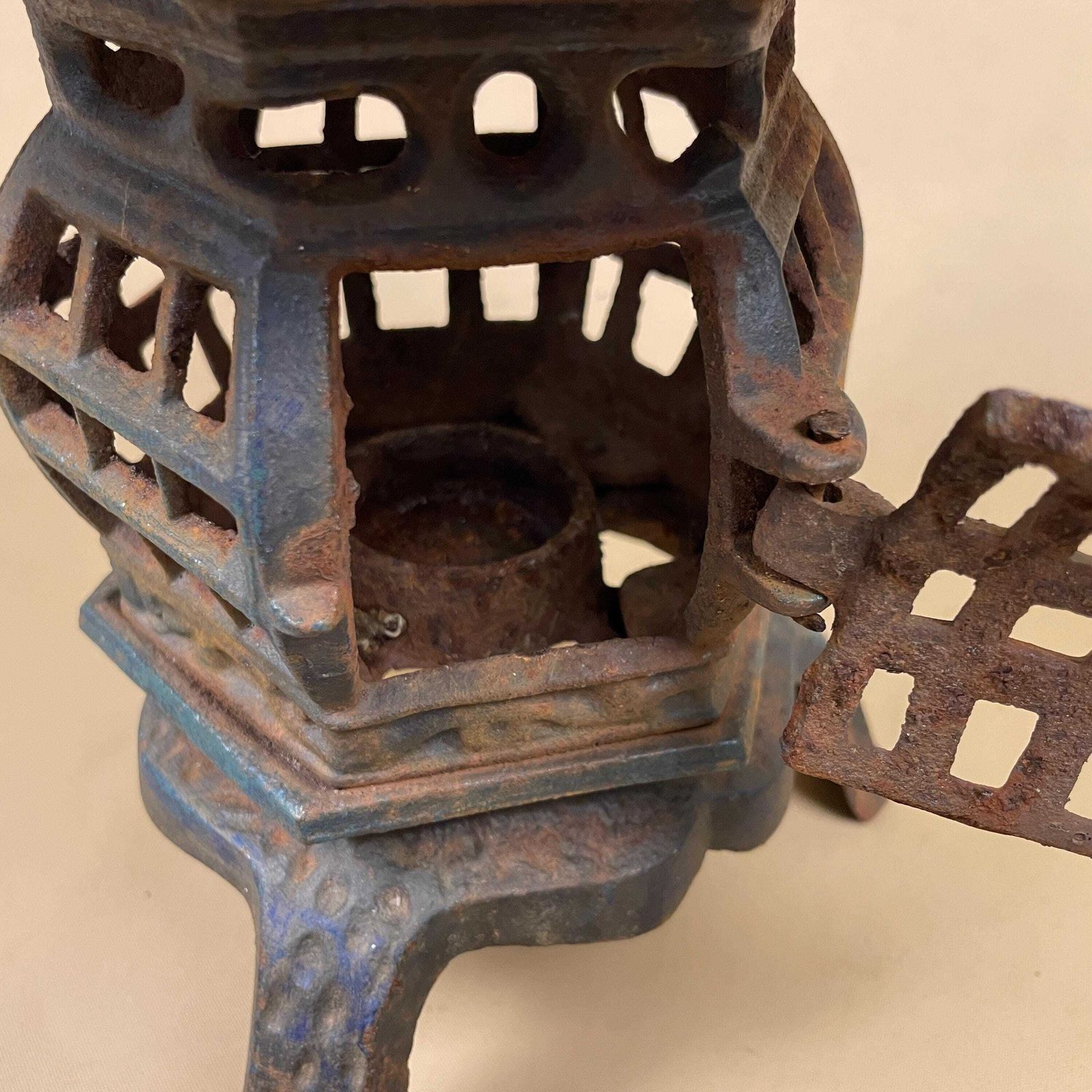 Japanese Pagoda Lantern Oriental Lamp Cast Metal Asian Garden Light Blue Indoor Outdoor Lighting Home Accent Candle Tealight Holder Antique photo buy