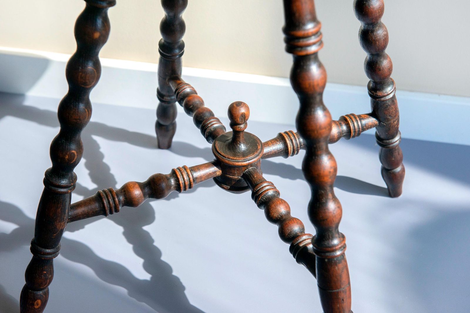 Antique Oak Bobbin Leg Stool   19th Century Hand Carved Seat   Victorian Turned Legs Plant Stand photo Home Decor