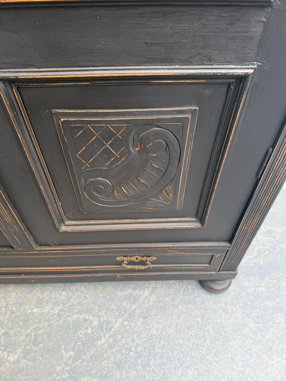 photo furniture A Stylish Original Hungarian Antique Pine & Oak Painted Black Hall Wardrobe