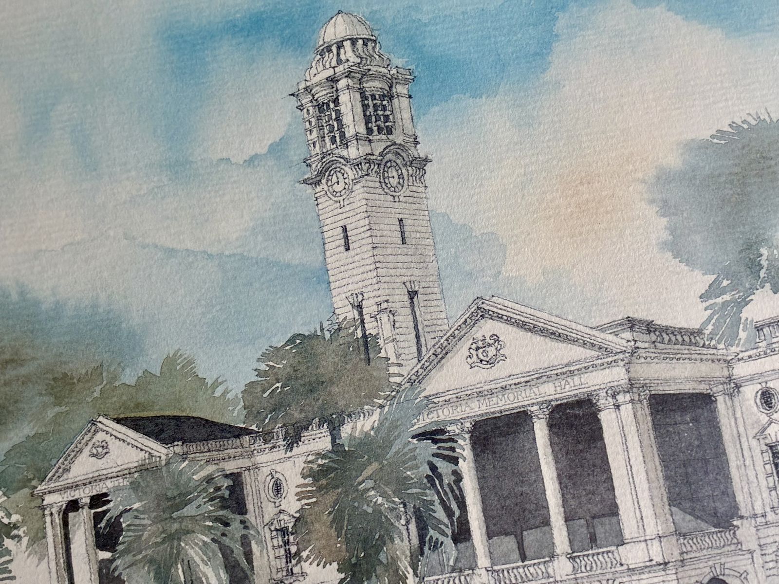 Signed Graham Byfield Architectural Lithograph, Victoria Theatre, Singapore