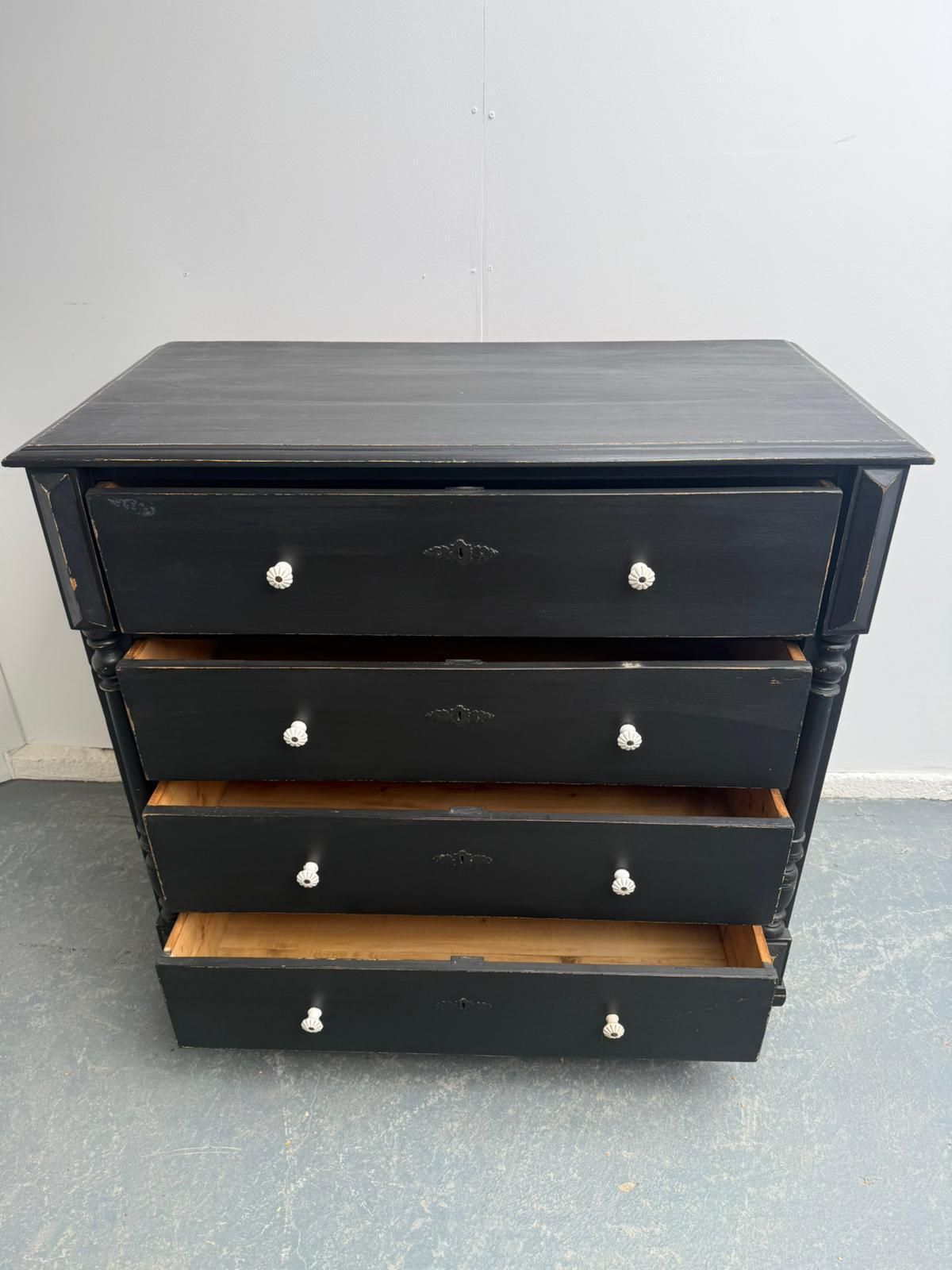 A Mint Clean Painted Black Original Hungarian 4 Drawer Victorian Chest Of Drawers photo vintage