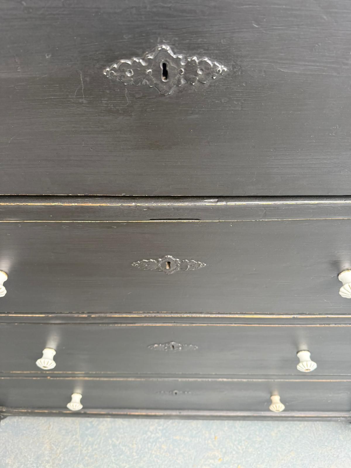 Furniture A Mint Clean Painted Black Original Hungarian 4 Drawer Victorian Chest Of Drawers photo