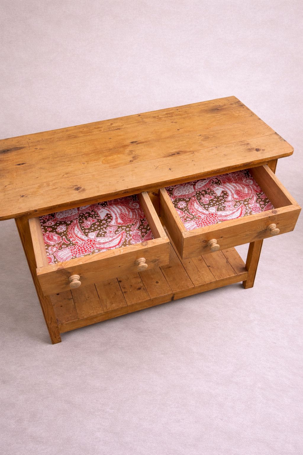 Rustic Country House Pine Console / Serving Table With Drawers photo vinterior