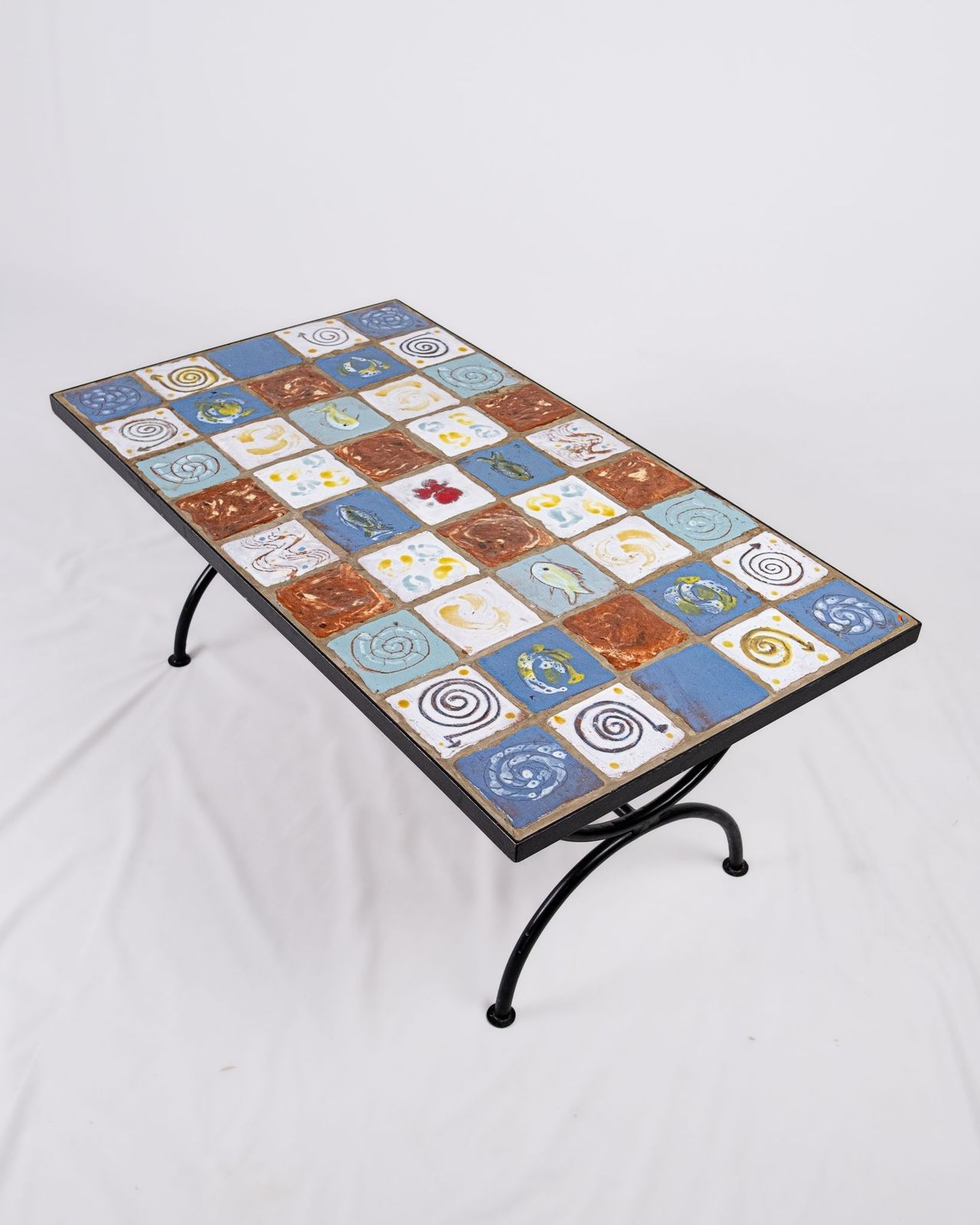 Coffee Table In Wrought Iron And Glazed Ceramic Tiles, France, 2013 photo for sale