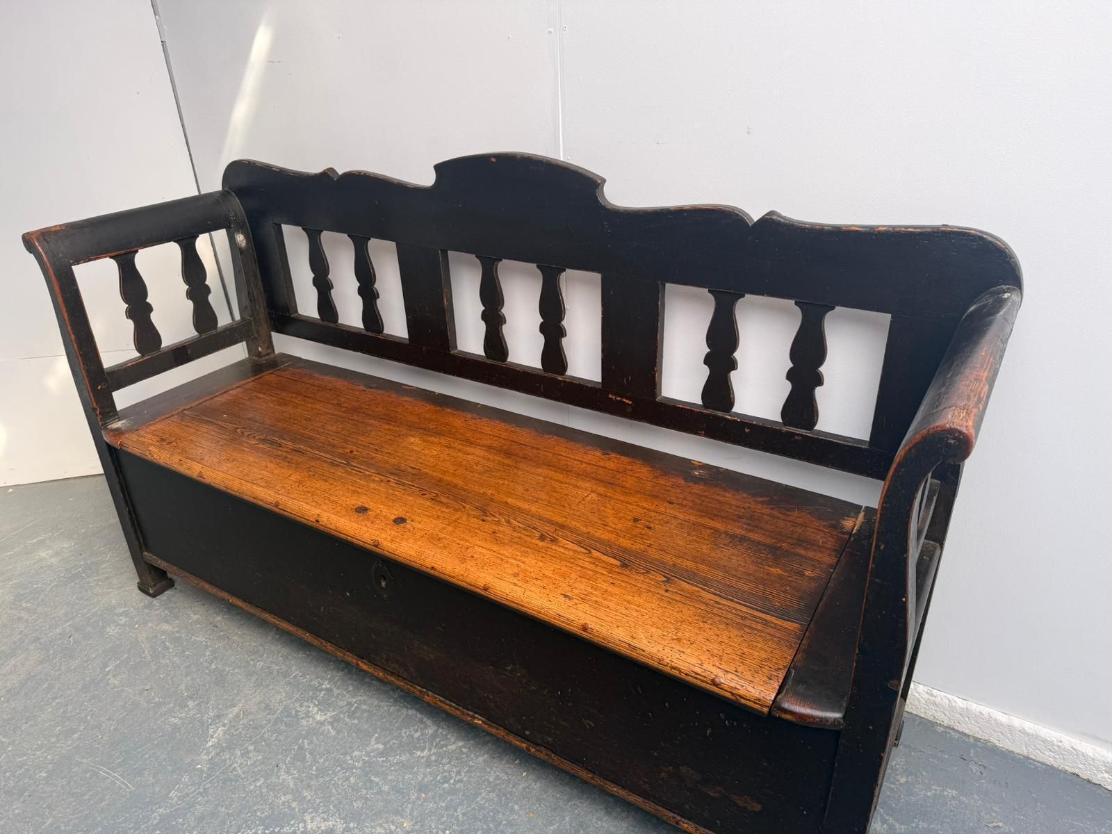 A Georgian Original Hungarian Painted Black Pine 3 Seater Bench photo furniture