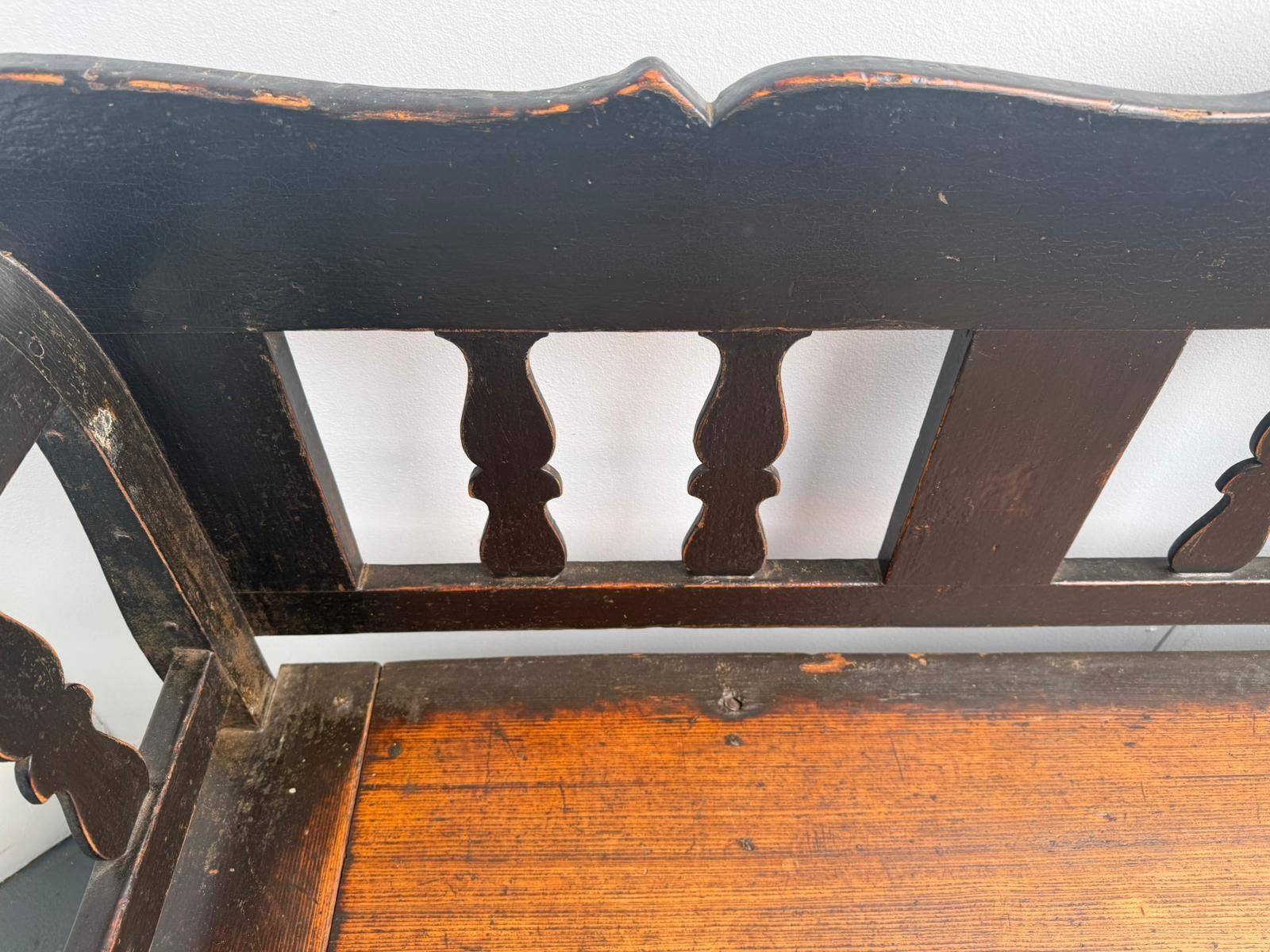 A Georgian Original Hungarian Painted Black Pine 3 Seater Bench photo vintage