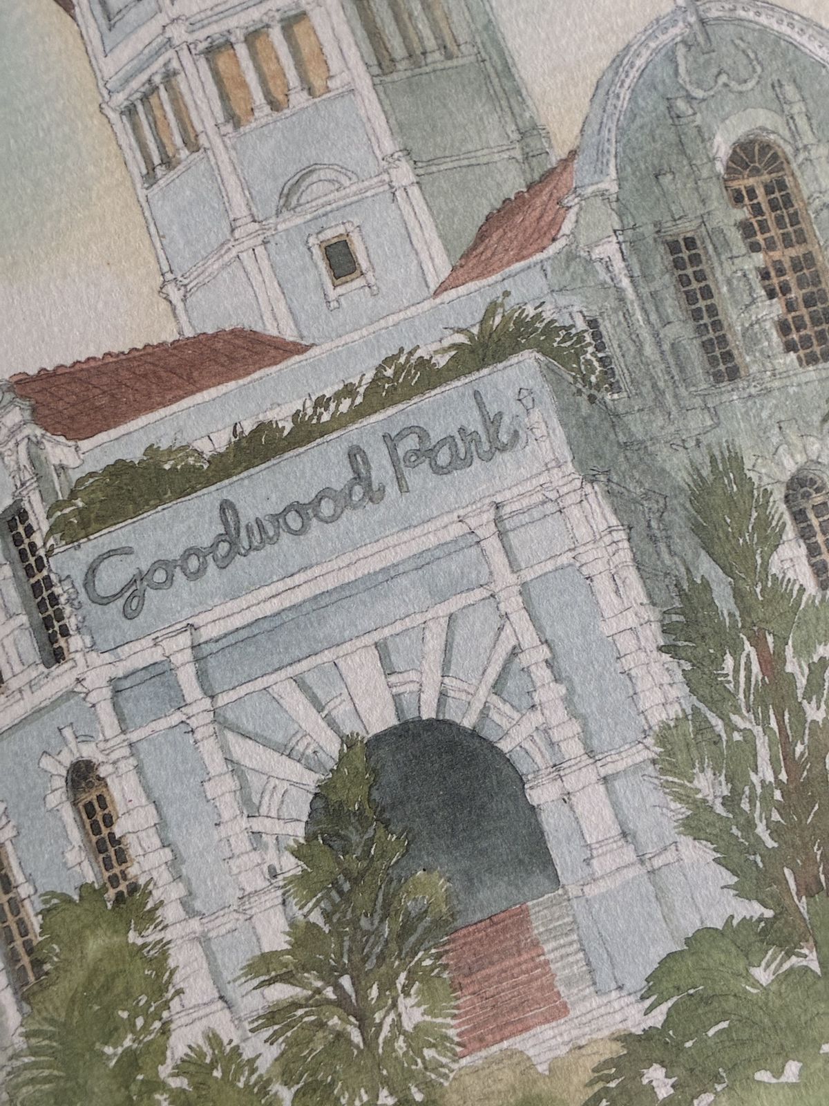 Signed Graham Byfield Architectural Lithograph, Goodwood Park Hotel Singapore photo Art
