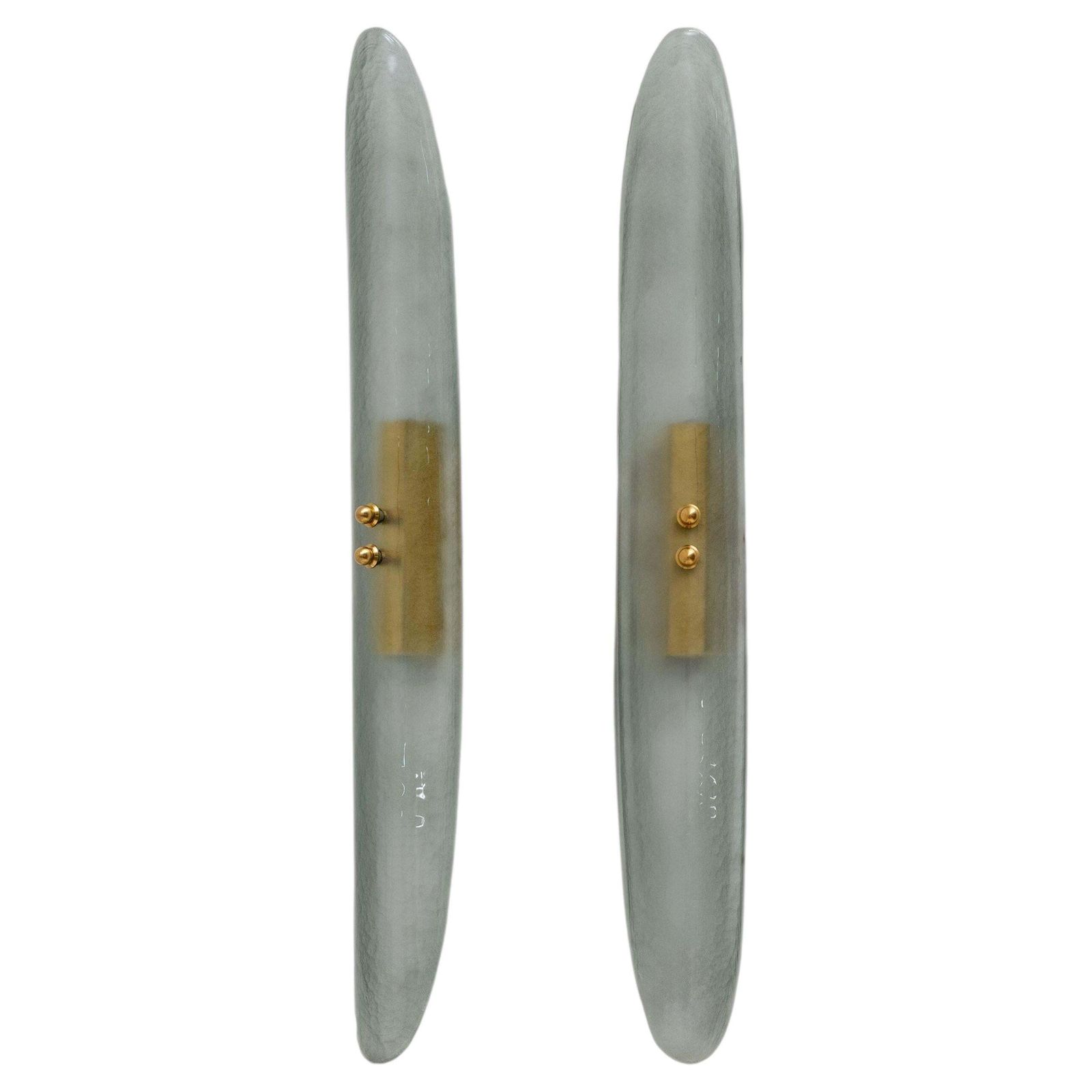 Pair Of Fontana Arte Style Mid Century Modern Aqua Green Murano Glass Sconces
