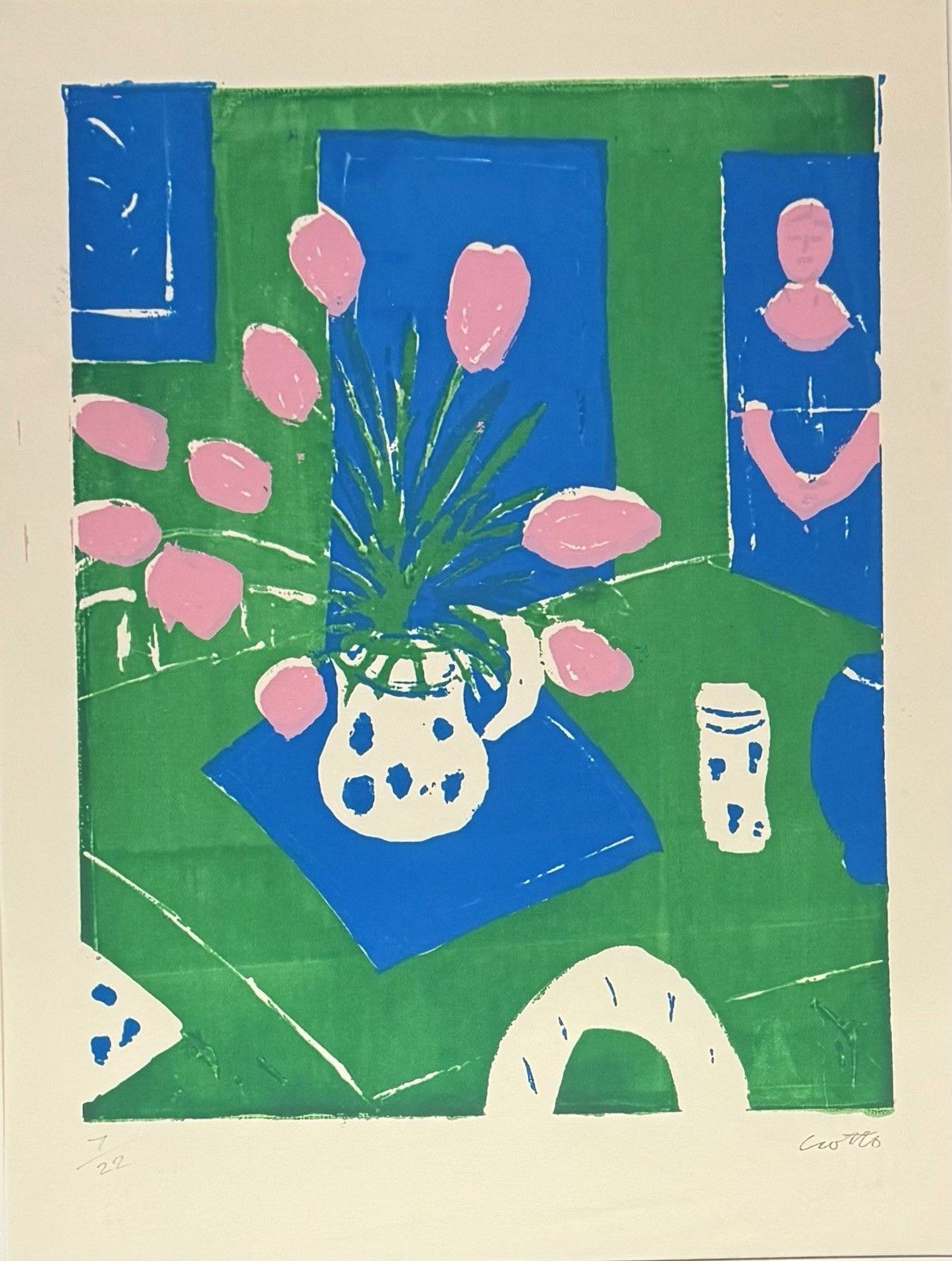 Pink Tulips, Screenprint By Paul Crotto (1922 2016) Limited Edition, 7/22 C.1970 photo 395.0