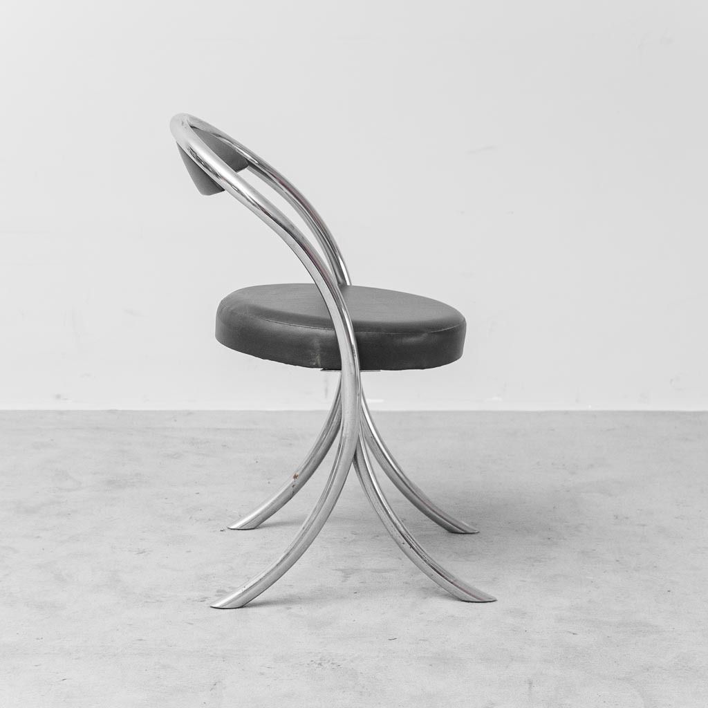 Set Of 6 Vintage 70s Wick Style Metal Eco Leather Chairs photo vintage