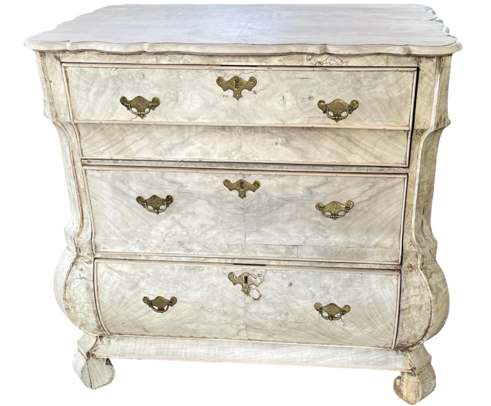 Bleached Dutch Oak Bombay Chest Of Drawers With Walnut Burl Veneer, 1820s photo vinterior