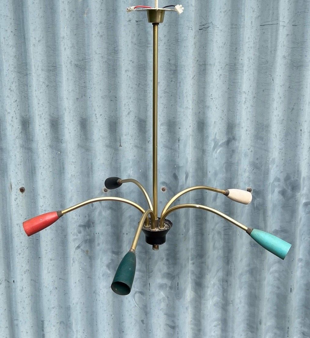 Vintage Italian Mid Century Sputnik Atomic Ceiling Light Lamp 5 Arm 1950s photo Lighting