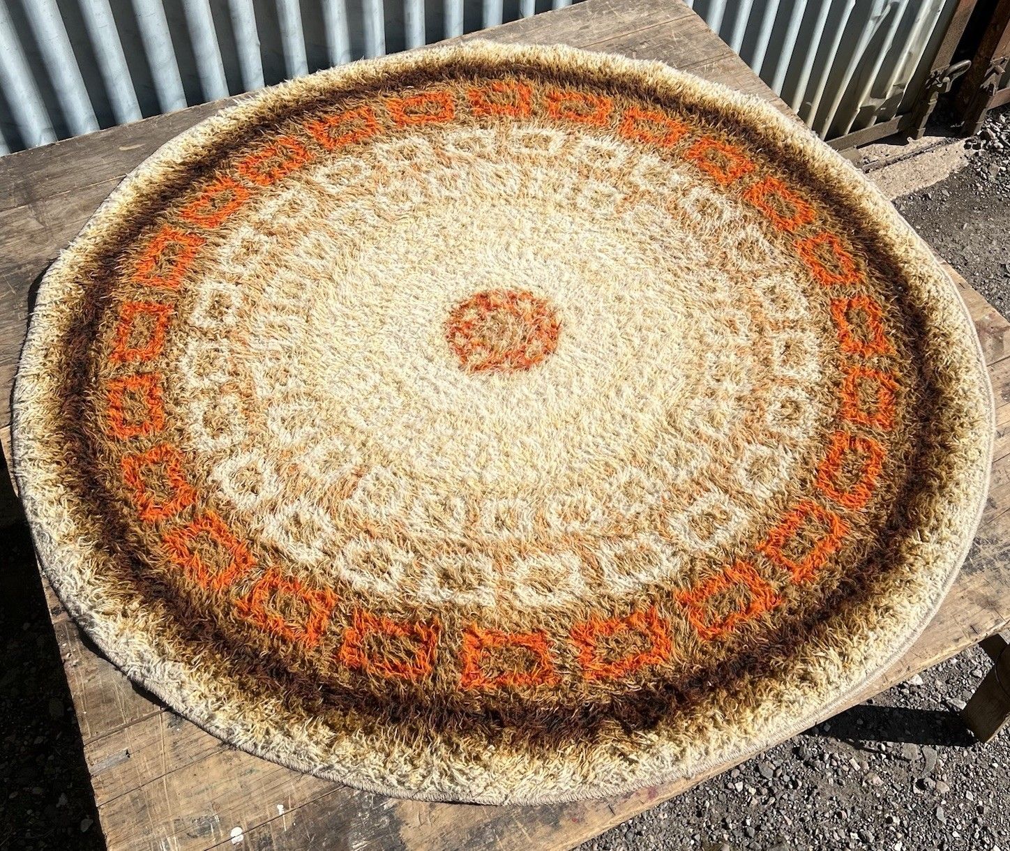 Vintage Rya Round Rug Mid Century 60s 70s Scandi Shag Pile photo furniture