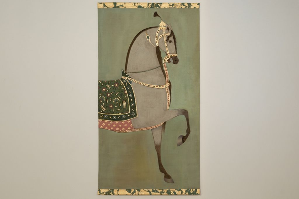 Painted Canvas Depicting A Light Colored Indian Horse In Profile. Contemporary. photo furniture