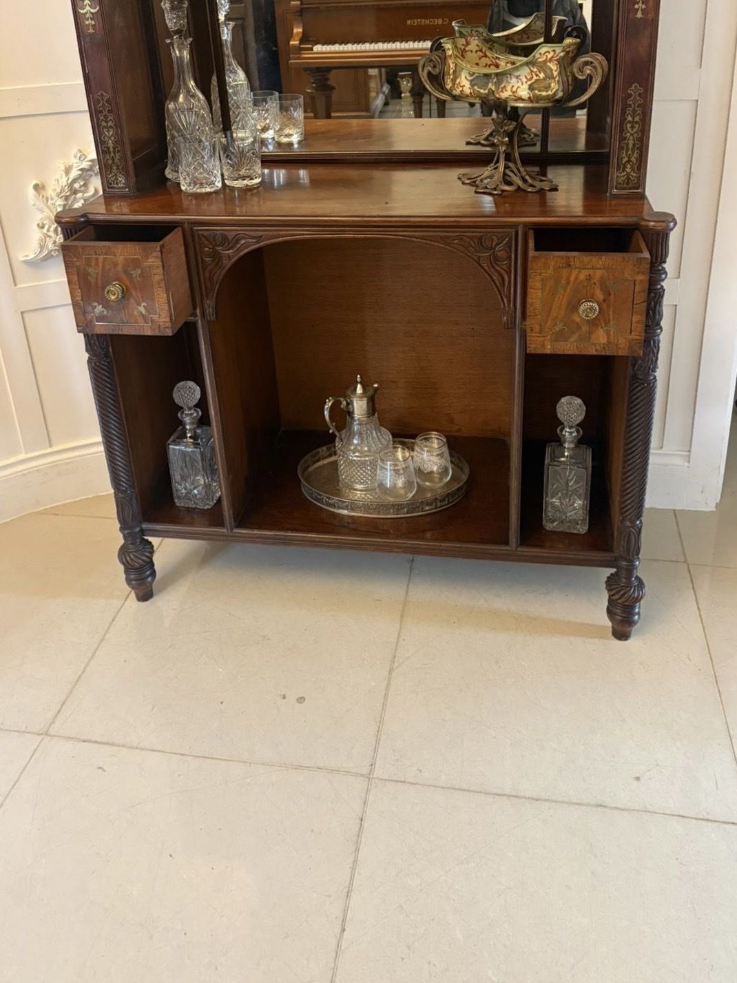 Antique 19th Century Rosewood Brass Inlaid Open Bookcase photo 6995.0