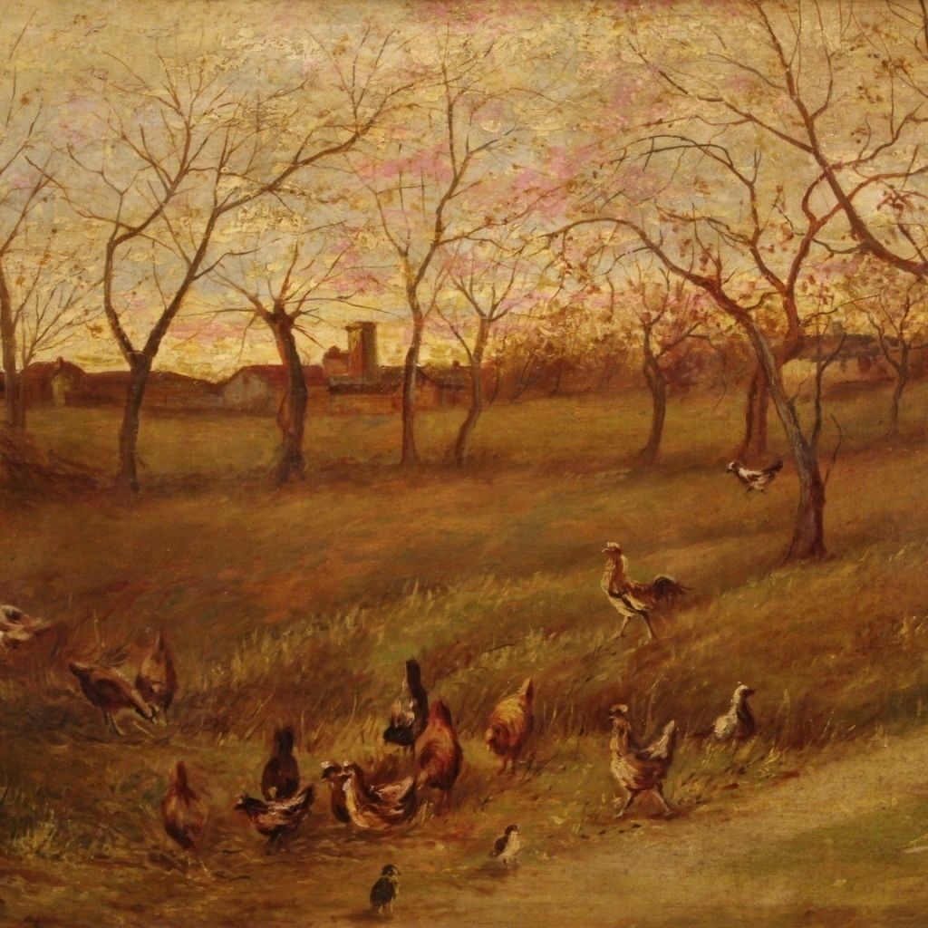 Peinture de paysage bucolique, milieu du XXe siècle photo furniture